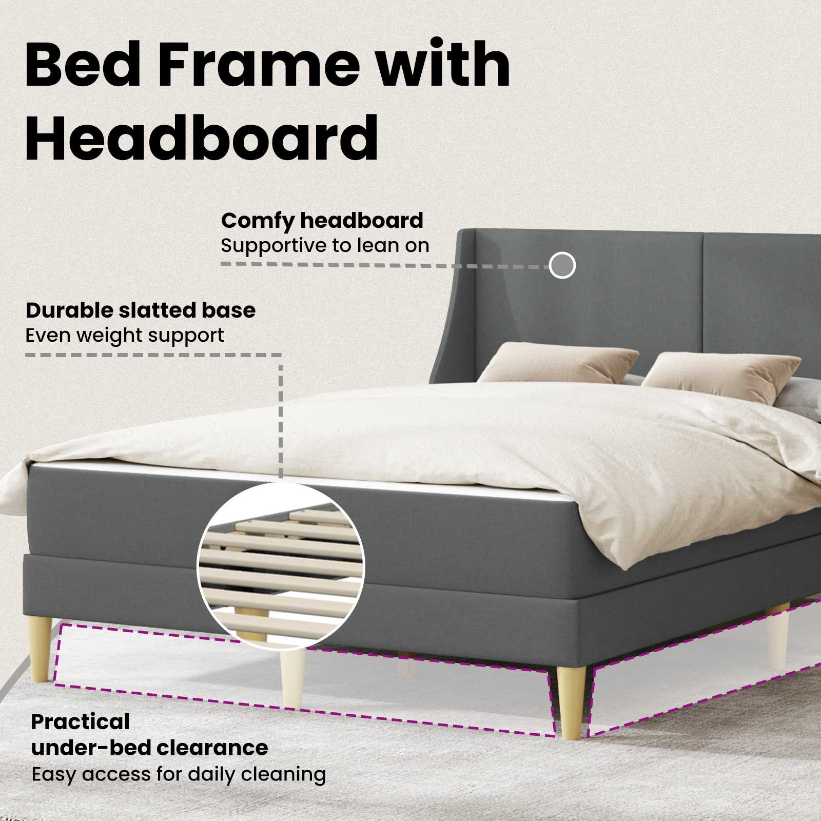 Bed Frame with Mattress Dark Grey 137 x 190 cm Fabric