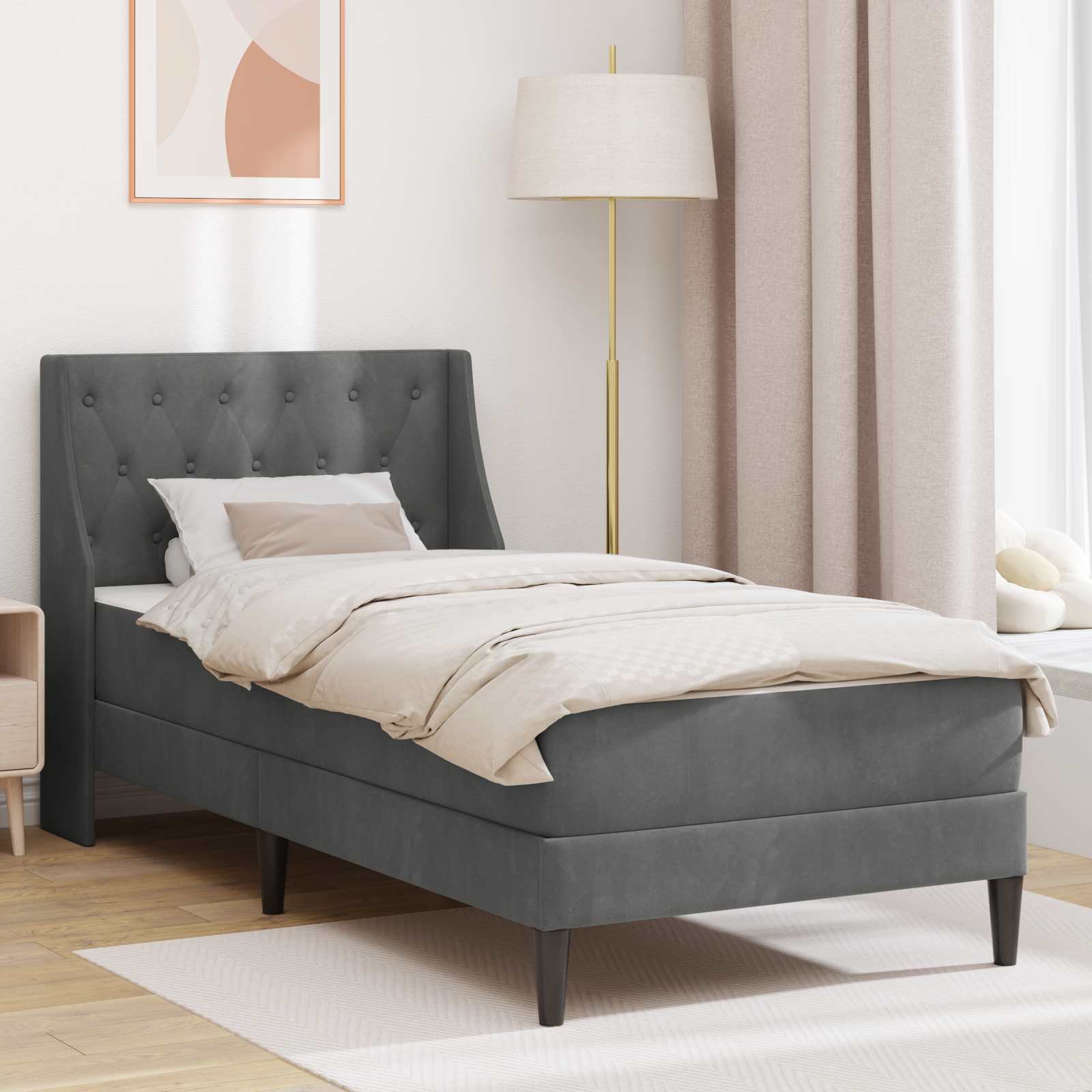 Bed Frame with Mattress Dark Grey 90 x 200 cm Velvet