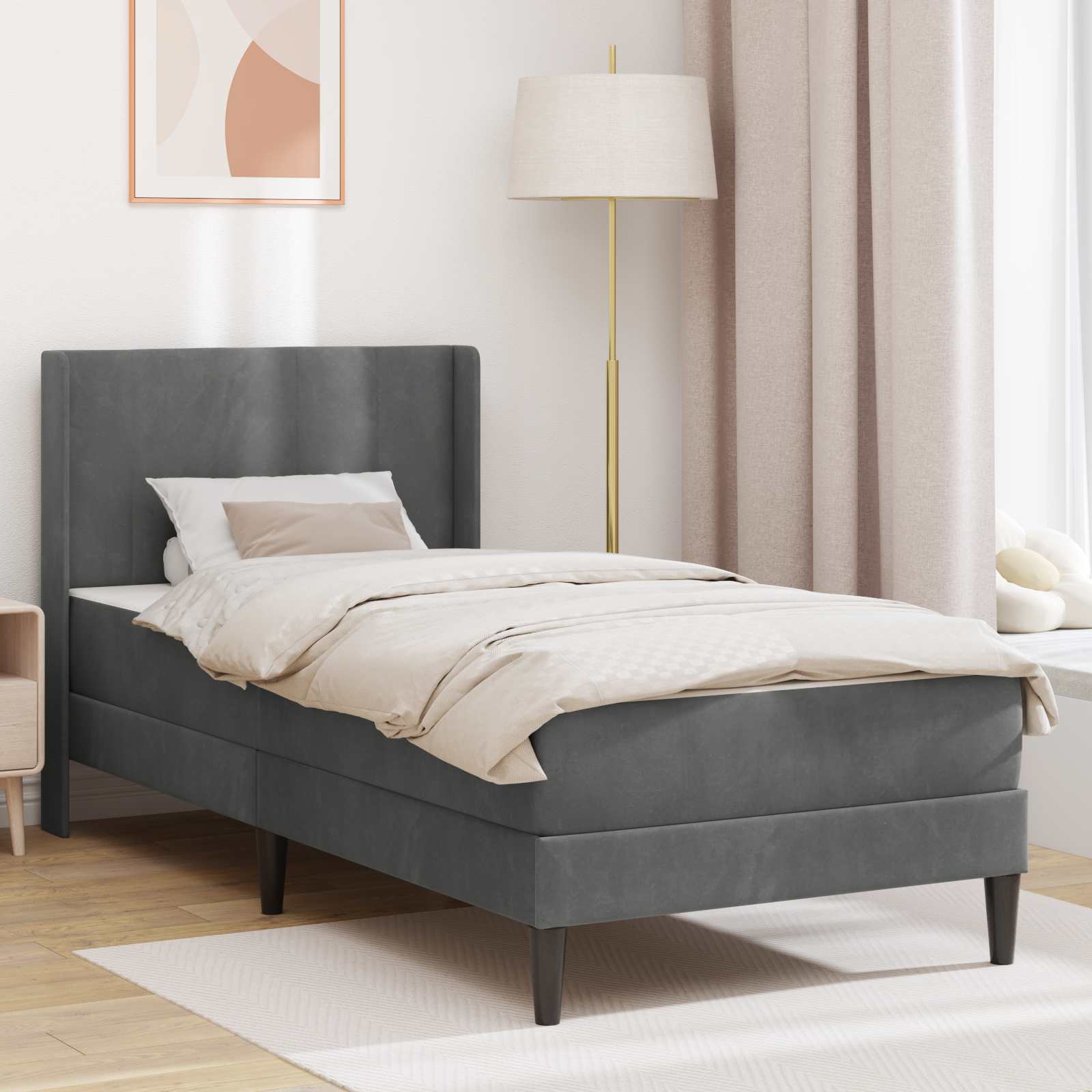 Bed Frame with Mattress Dark Grey 107 x 203 cm Velvet
