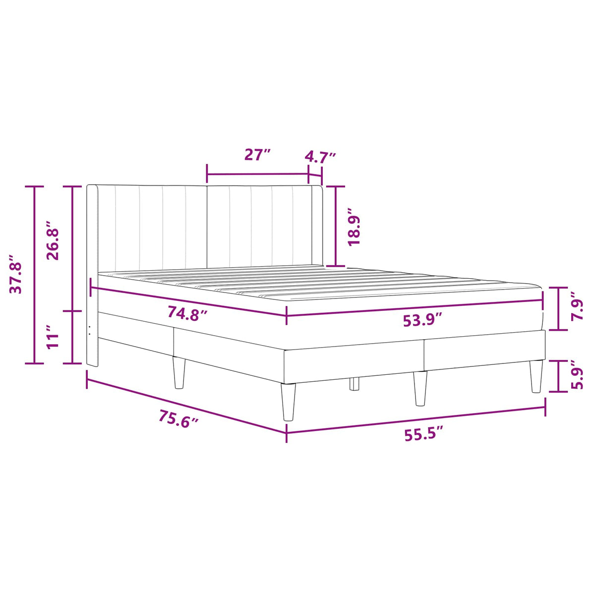 Bed Frame with Mattress Dark Grey 137 x 190 cm Velvet