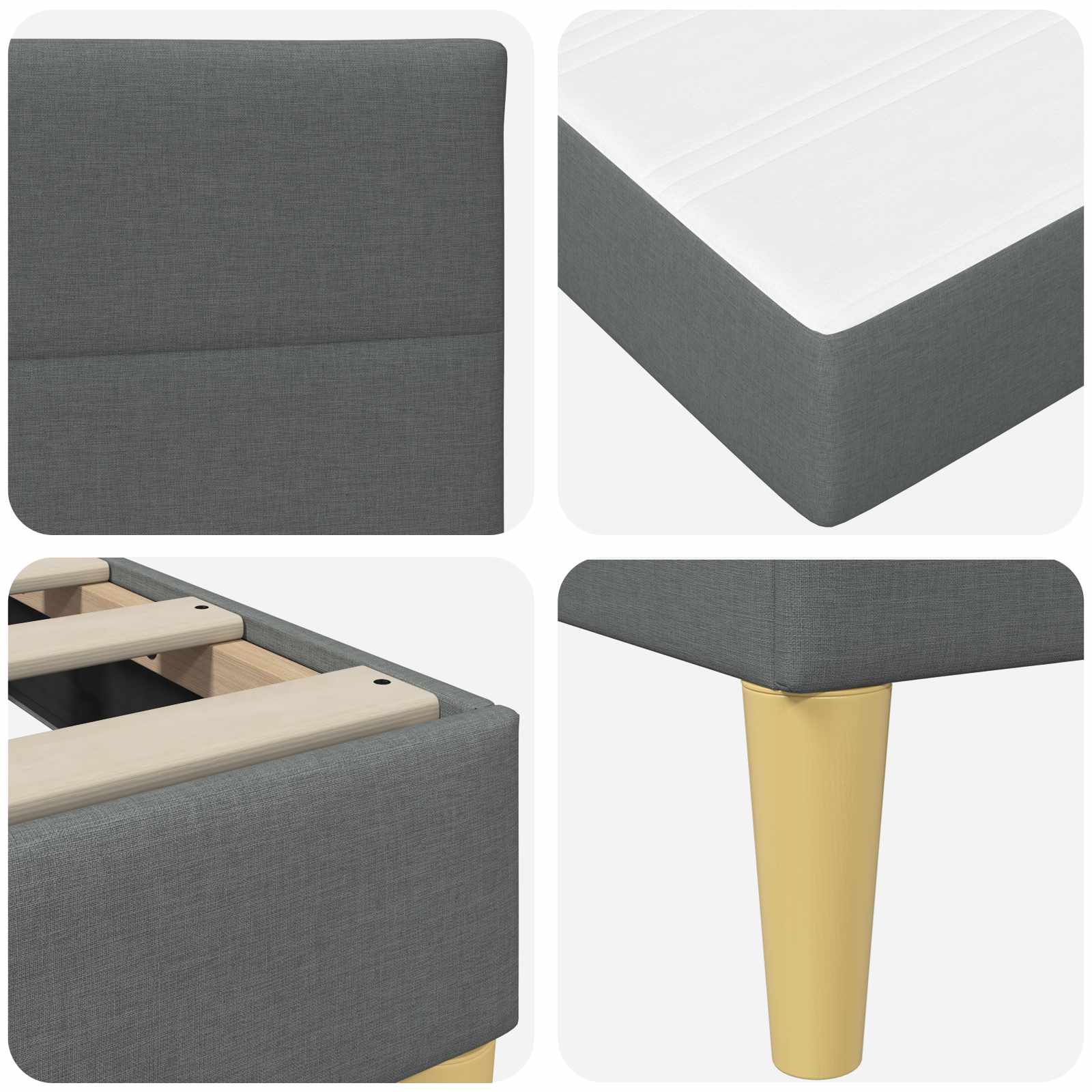 Bed Frame with Mattress 2 pcs Dark Grey 90 x 190 cm Fabric