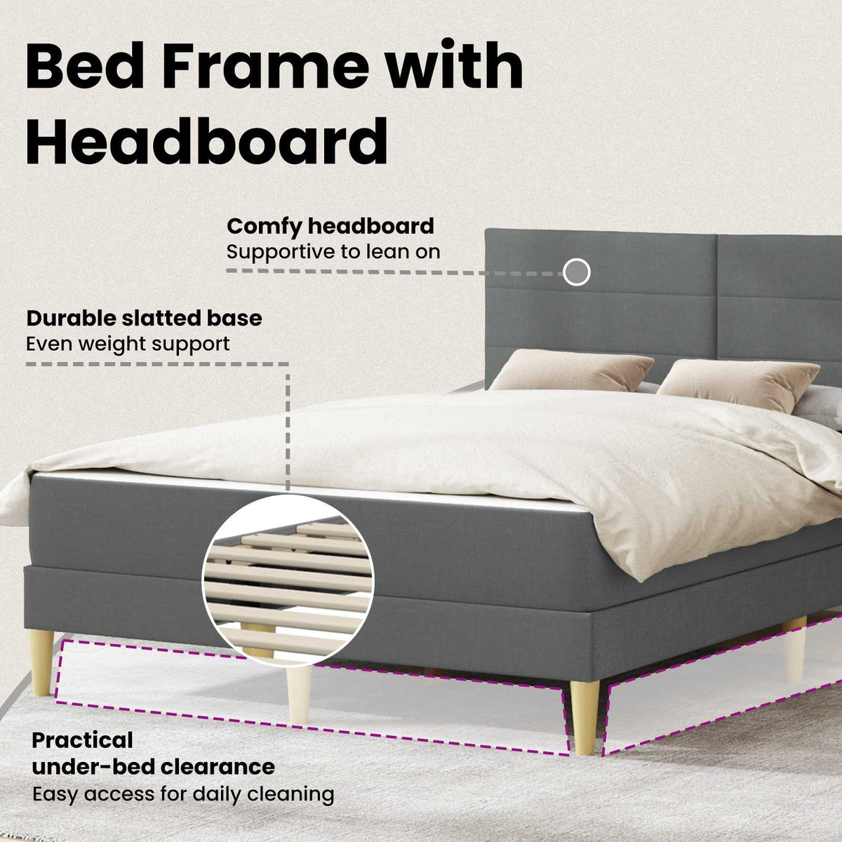 Bed Frame with Mattress Dark Grey 137 x 190 cm Fabric