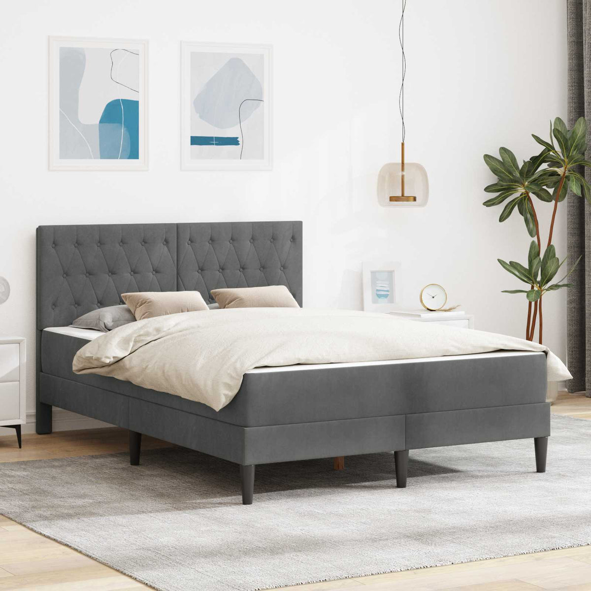 Bed Frame with Mattress Dark Grey 137 x 190 cm Velvet