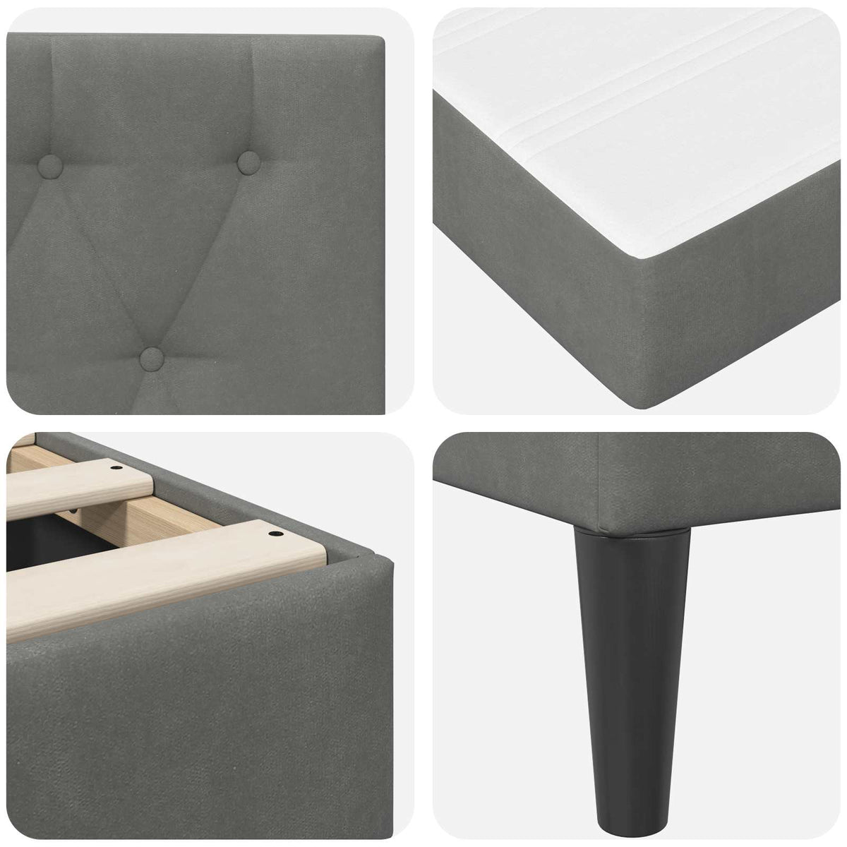 Bed Frame with Mattress Dark Grey 107 x 203 cm Velvet