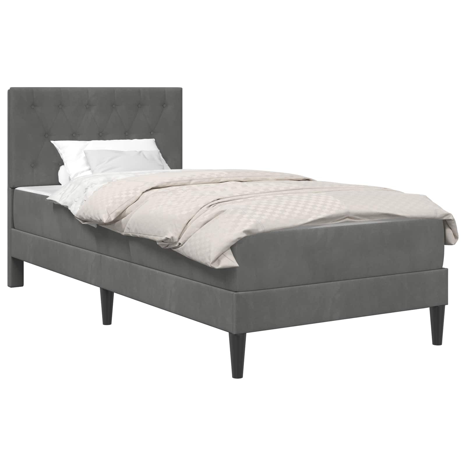 Bed Frame with Mattress Dark Grey 107 x 203 cm Velvet