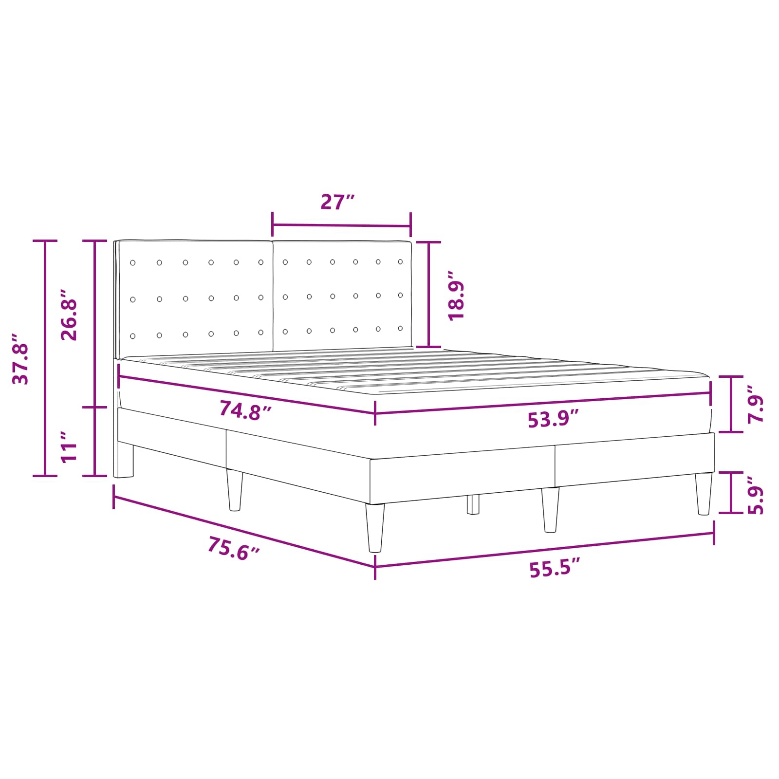 Bed Frame with Mattress Dark Grey 137 x 190 cm Fabric