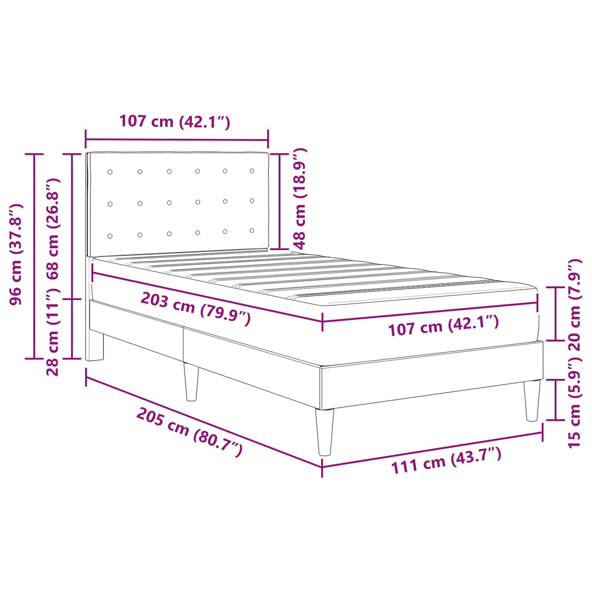 Bed Frame with Mattress Dark Grey 107 x 203 cm Fabric