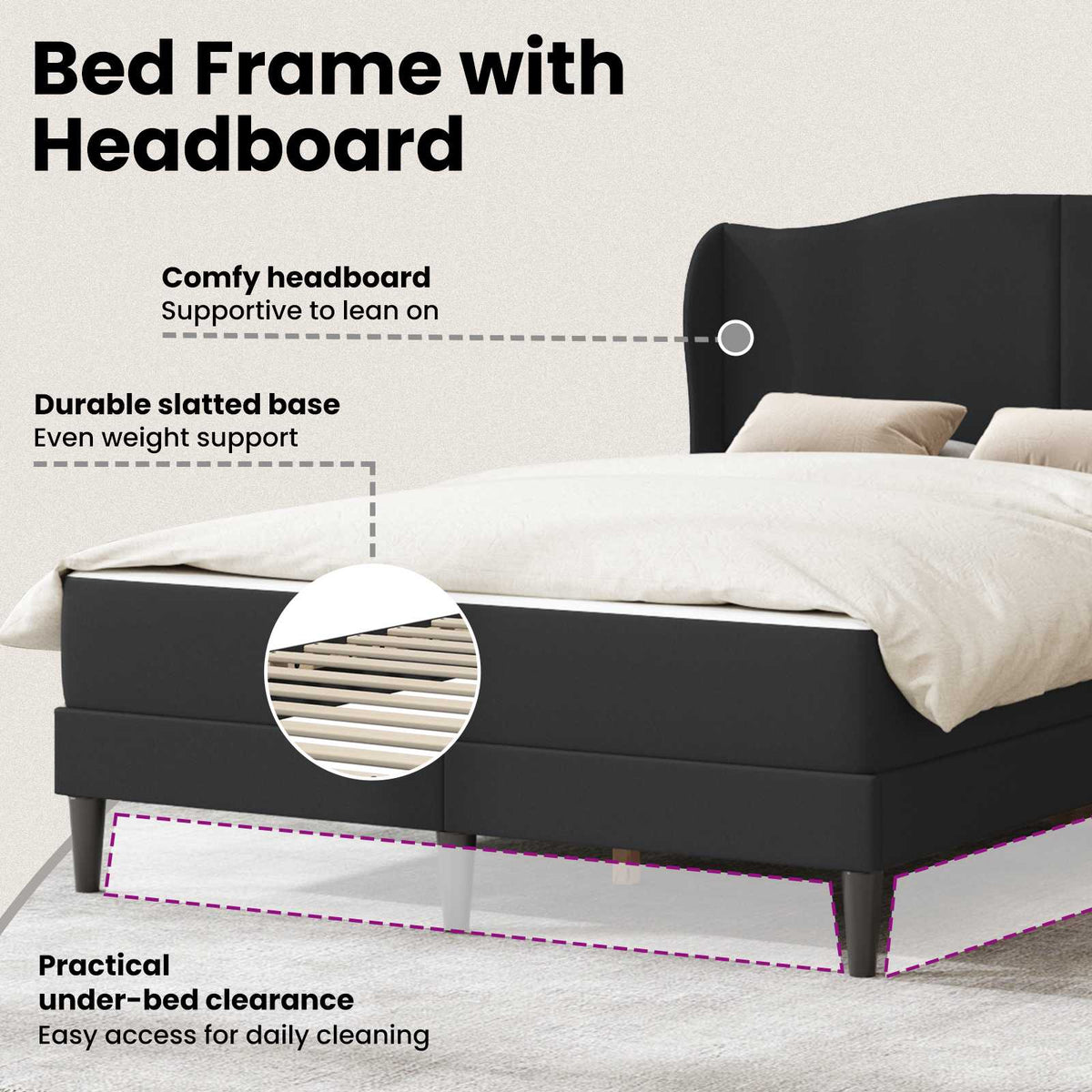 Bed Frame with Headboard Black 137 x 190 cm Faux Leather