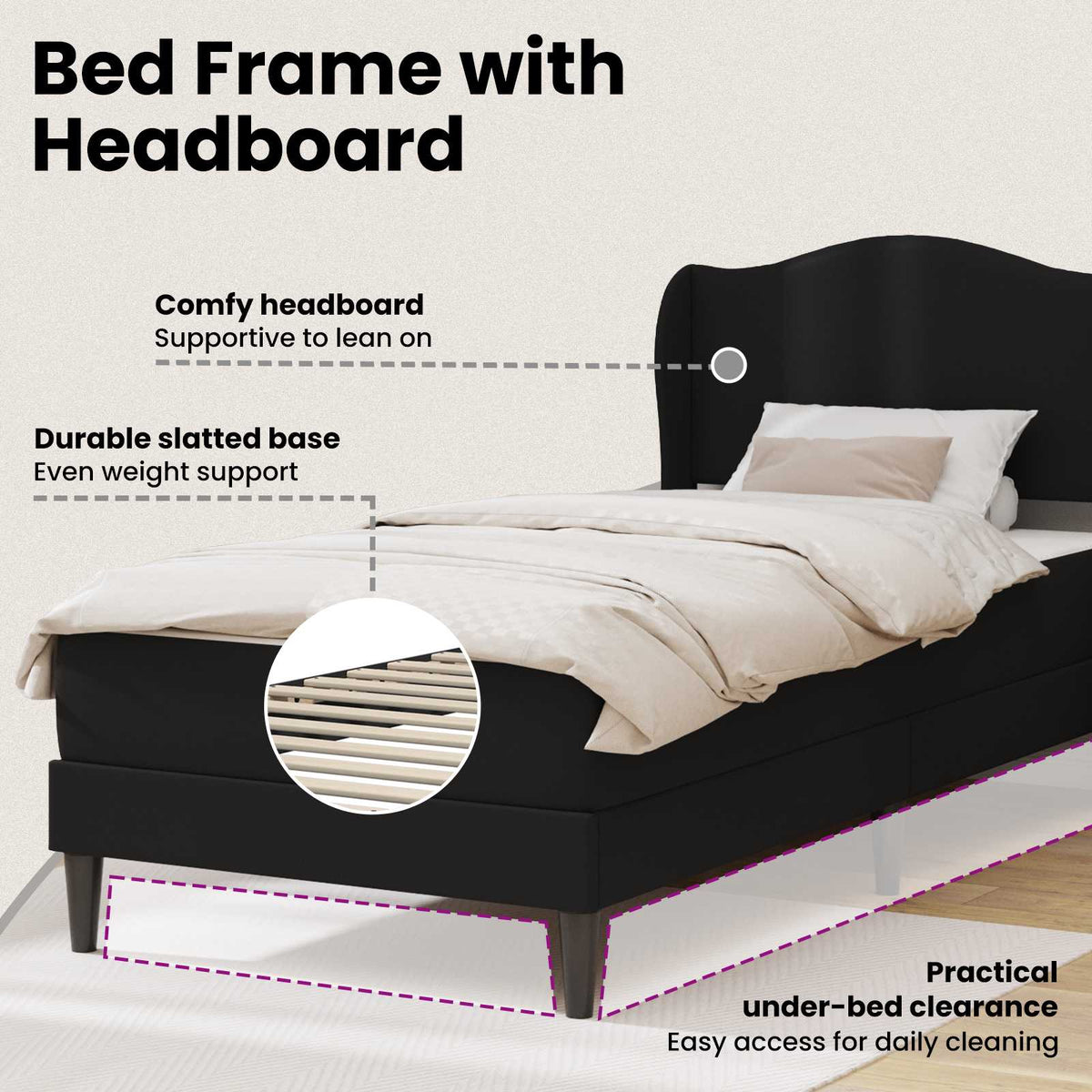 Bed Frame with Headboard Black 107 x 203 cm Faux Leather