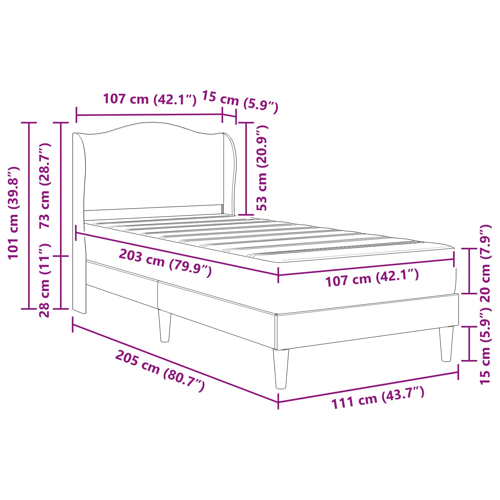 Bed Frame with Headboard Dark Grey 107 x 203 cm Velvet