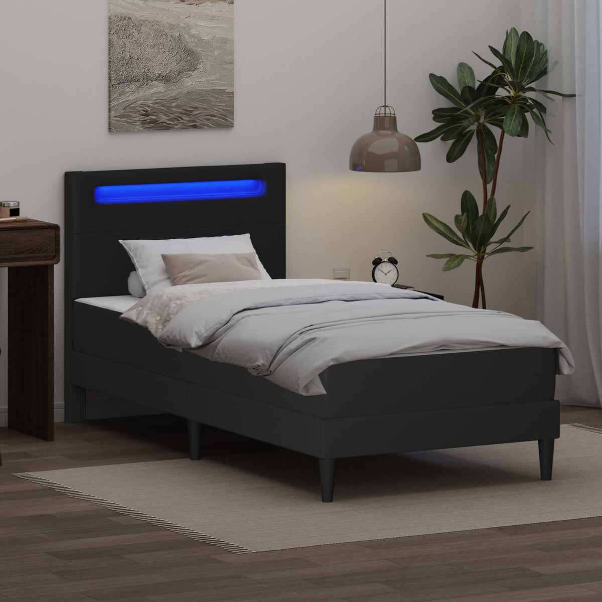 Bed Frame with LED Strip Lights Black Faux Leather
