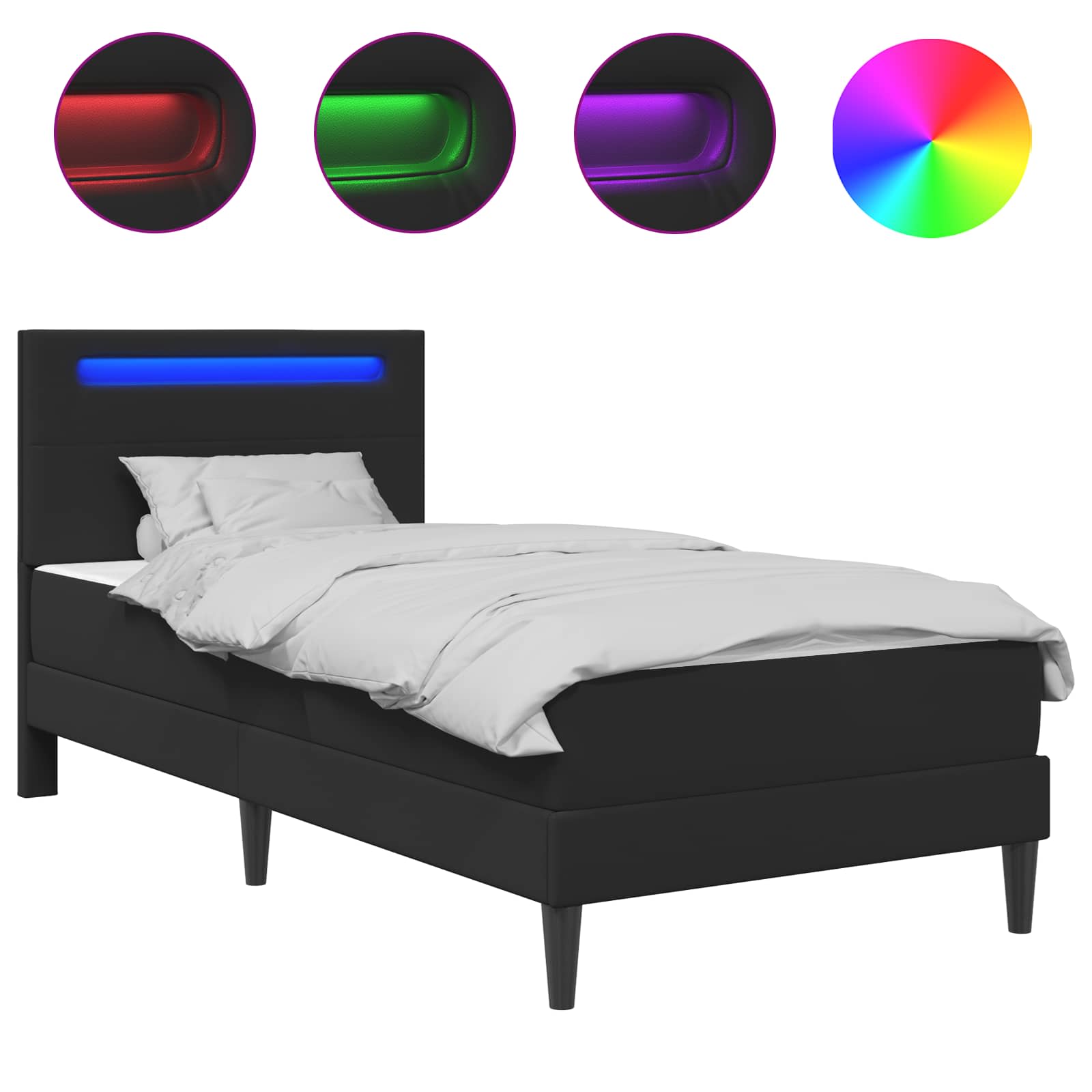 Bed Frame with LED Strip Lights Black Faux Leather