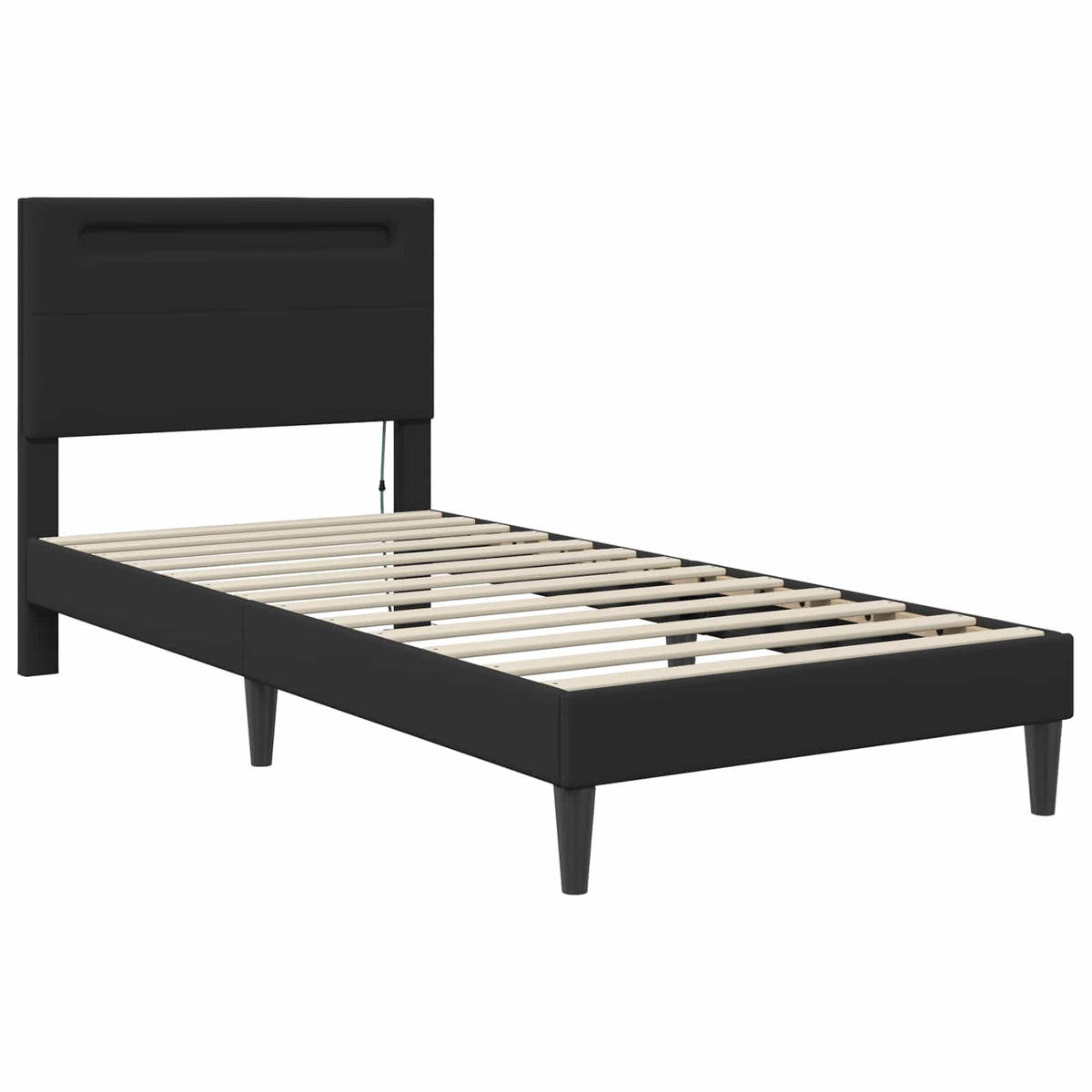 Bed Frame with LED Strip Lights Black Faux Leather