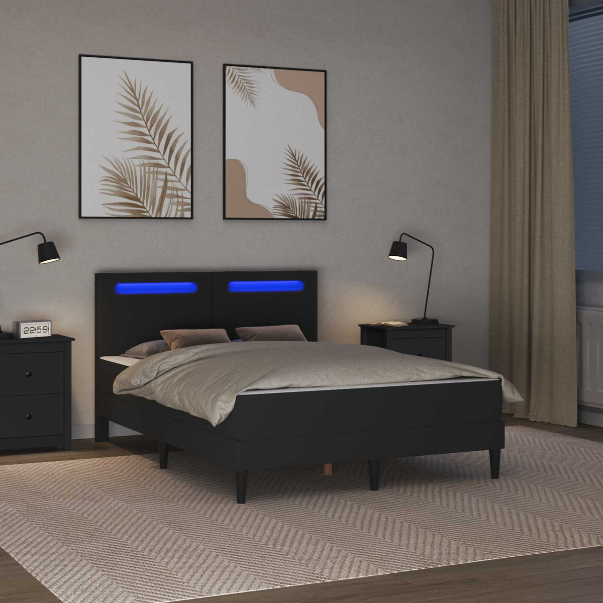 Bed Frame with LED Strip Lights Black Faux Leather