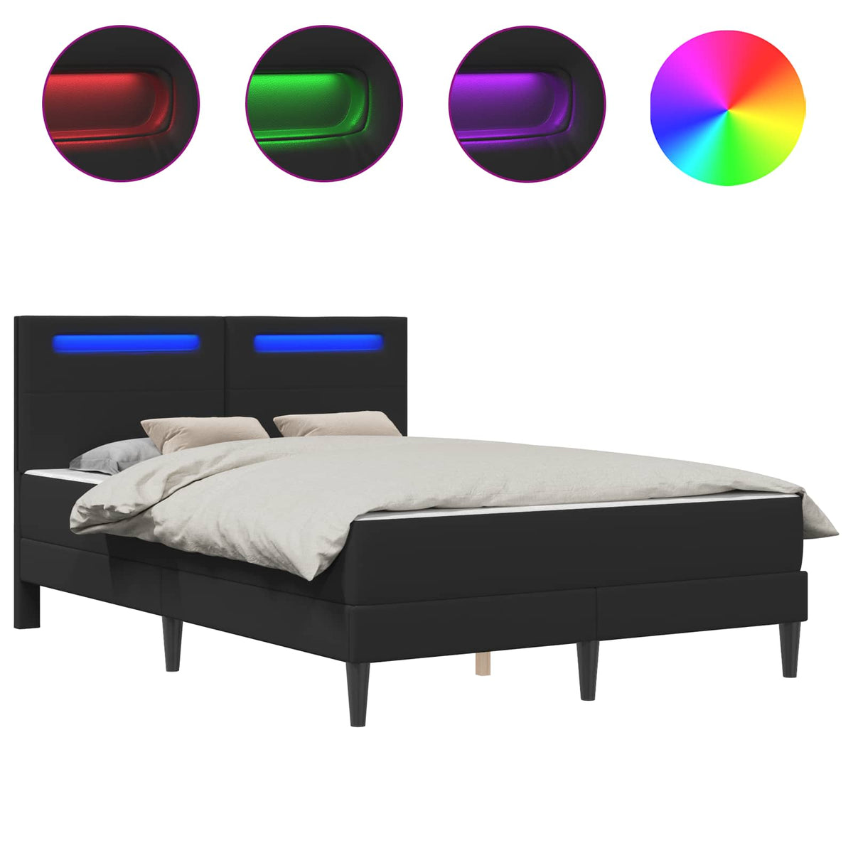 Bed Frame with LED Strip Lights Black Faux Leather