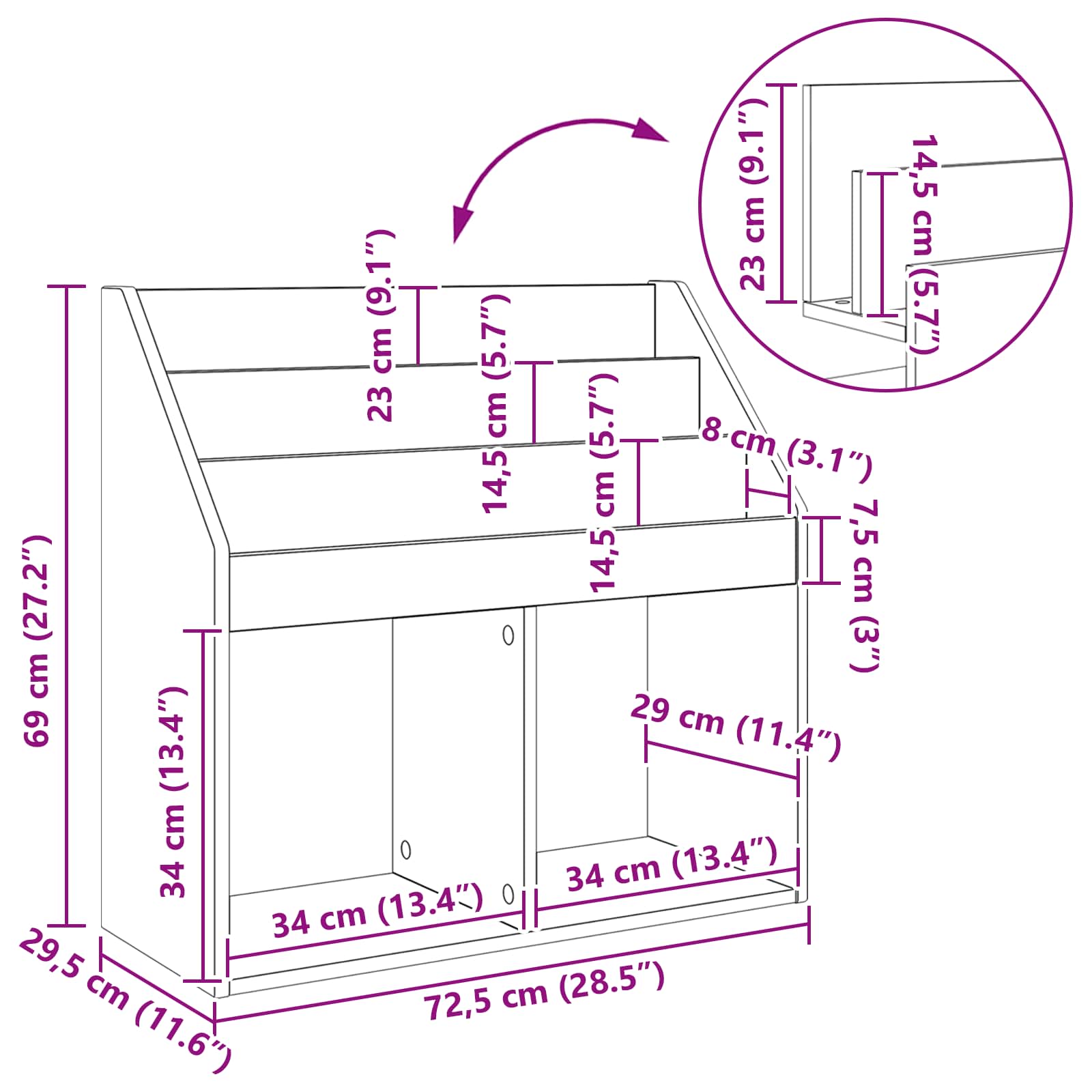 Kids Bookshelf White 72.5 x 29.5 x 69 cm Engineered Wood
