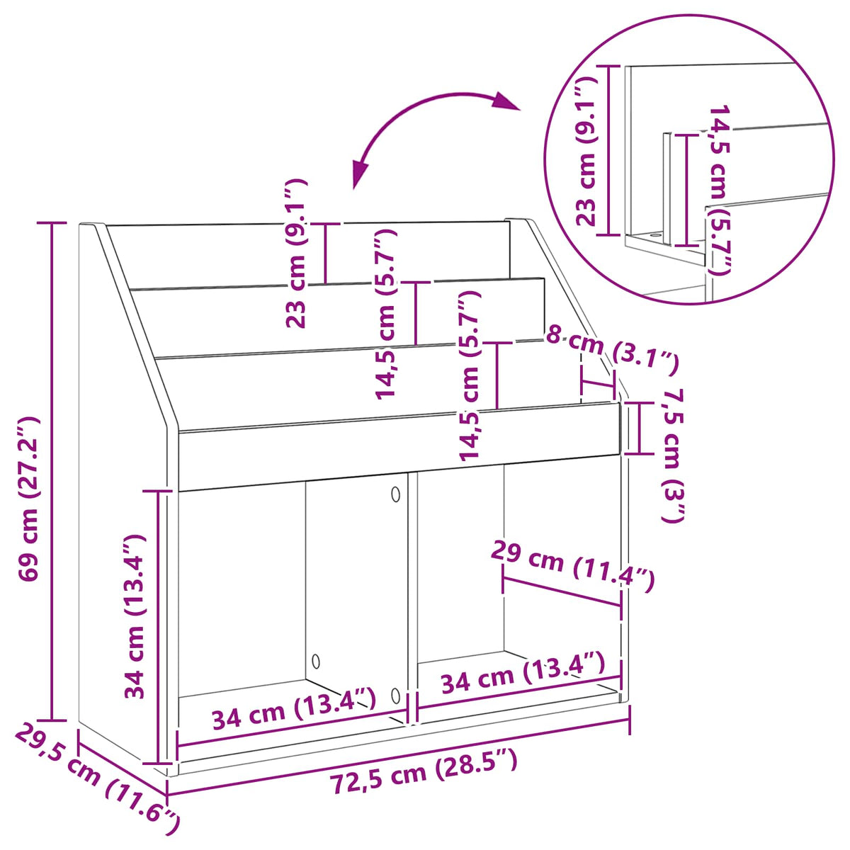 Kids Bookshelf Sonoma Oak 72.5 x 29.5 x 69 cm Engineered Wood