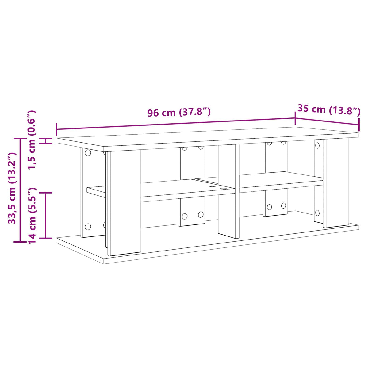 TV stand Black Oak 96 x 35 x 33.5 cm