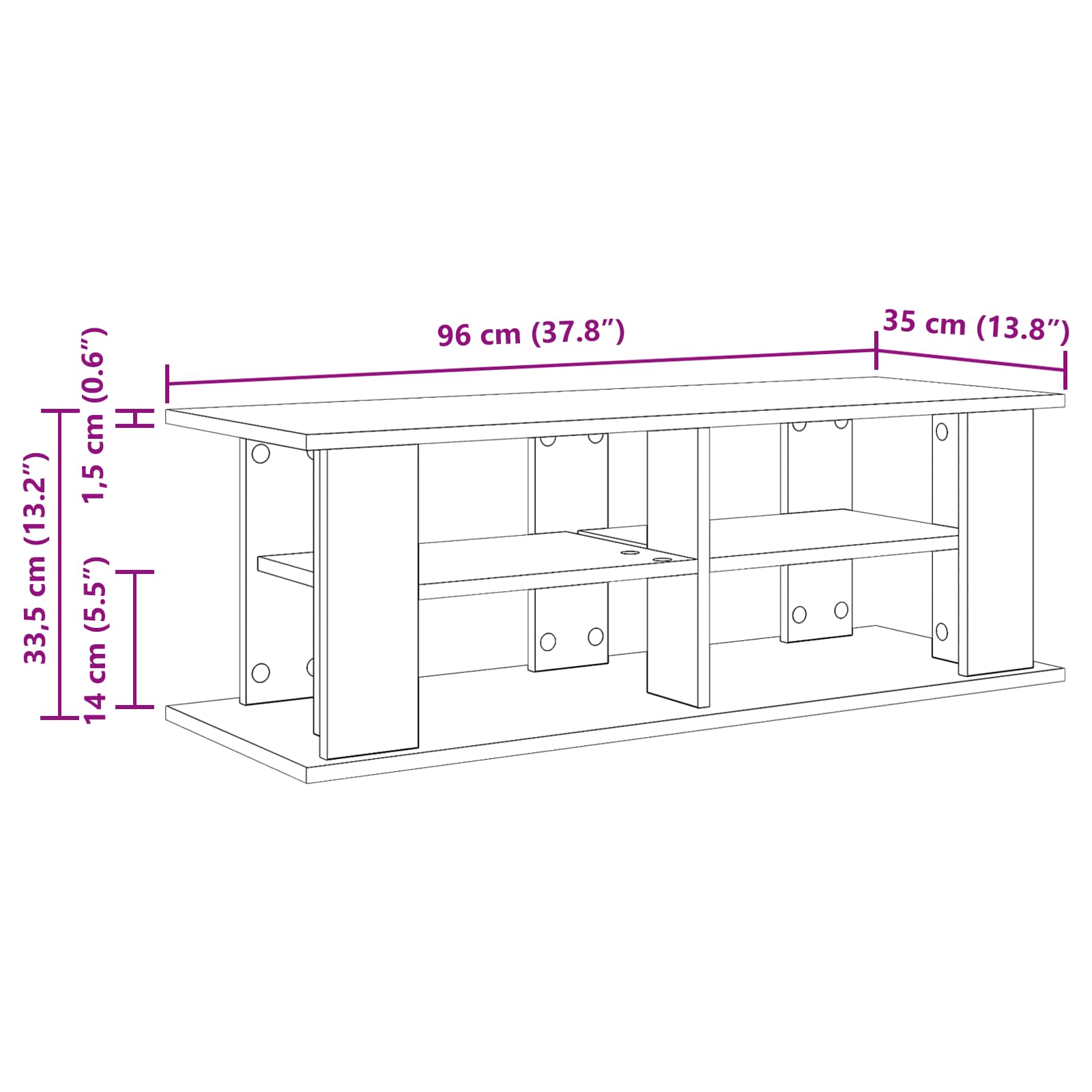 TV stand Black Oak 96 x 35 x 33.5 cm