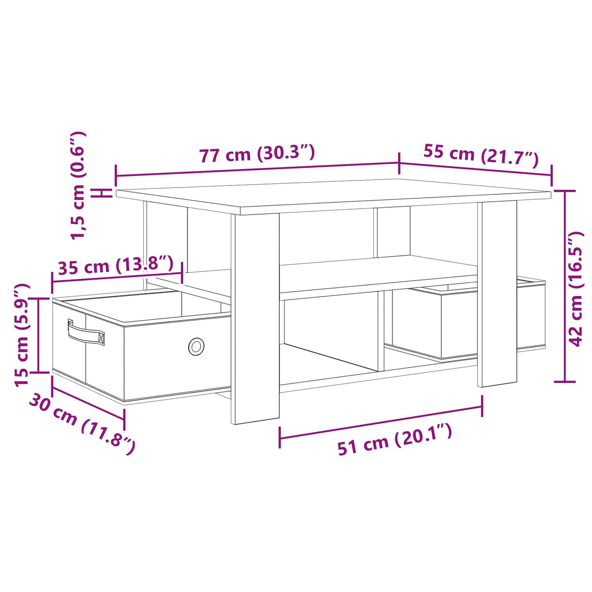 Coffee Table with Drawer White 77 x 55 x 42 cm Engineered Wood