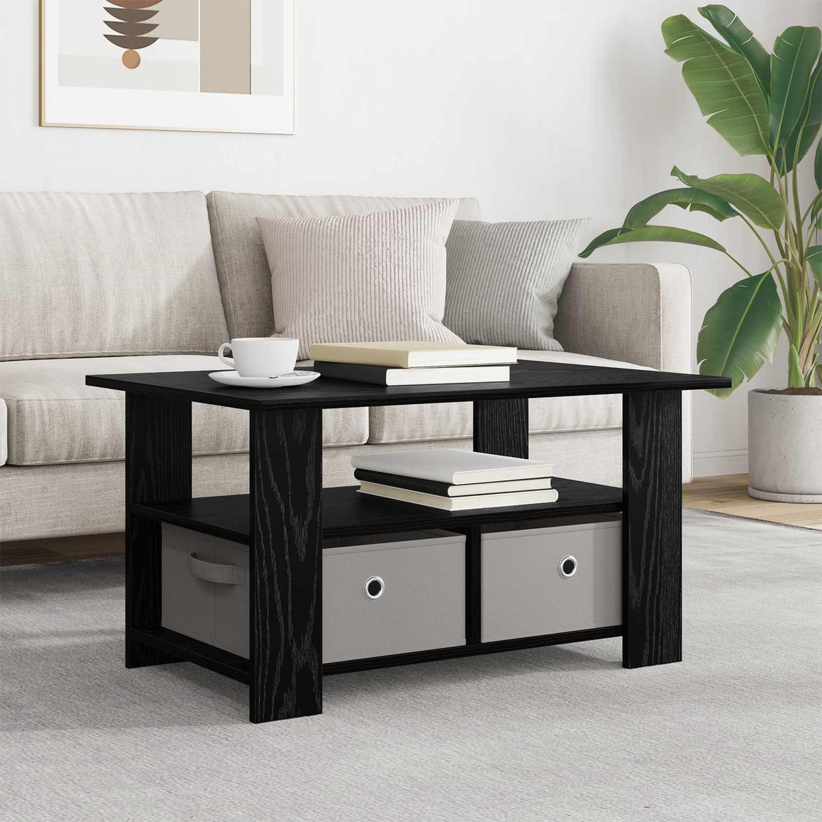 Coffee Table Black Oak 77 x 55 x 42 cm Engineered Wood
