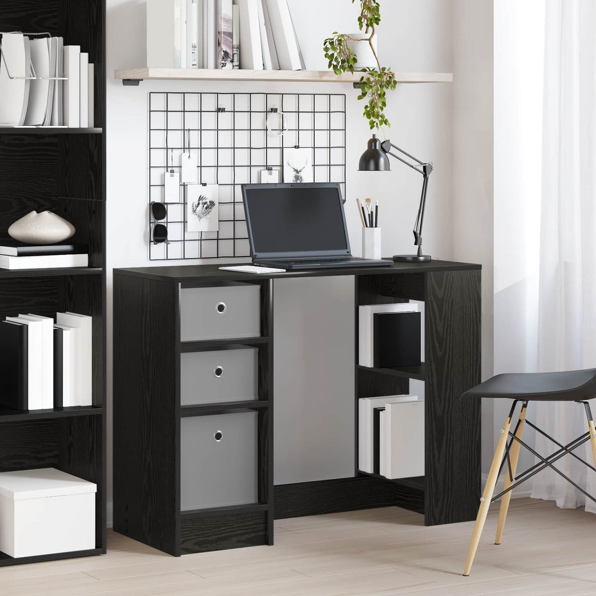 Desk with Drawer Black Oak 100 x 40 x 75 cm Engineered Wood