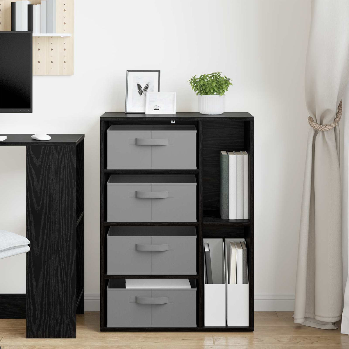 Sideboard with Drawer Black Oak 60 x 33.5 x 84 cm
