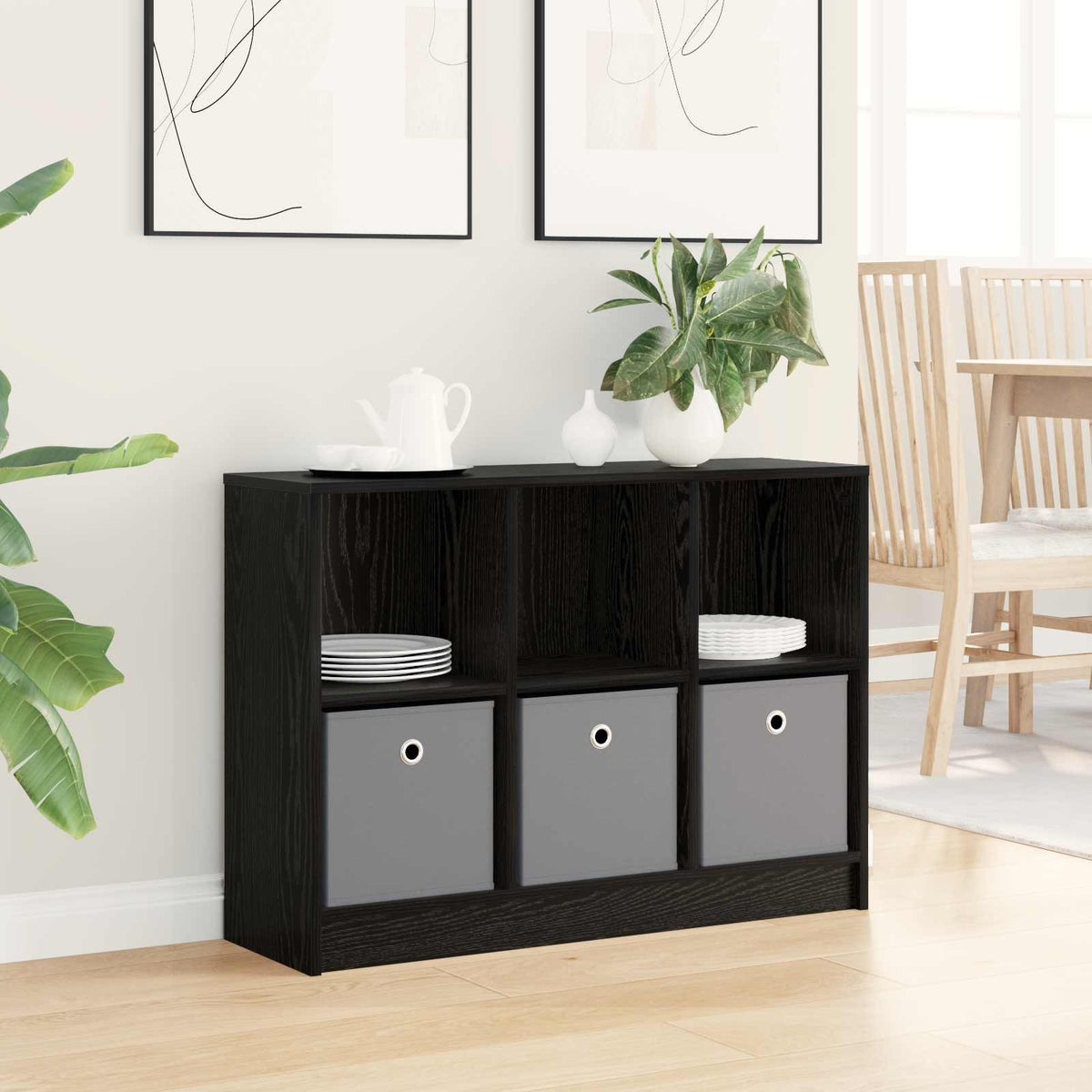 Sideboard with Drawer Black Oak 88.5 x 27.5 x 63.5 cm