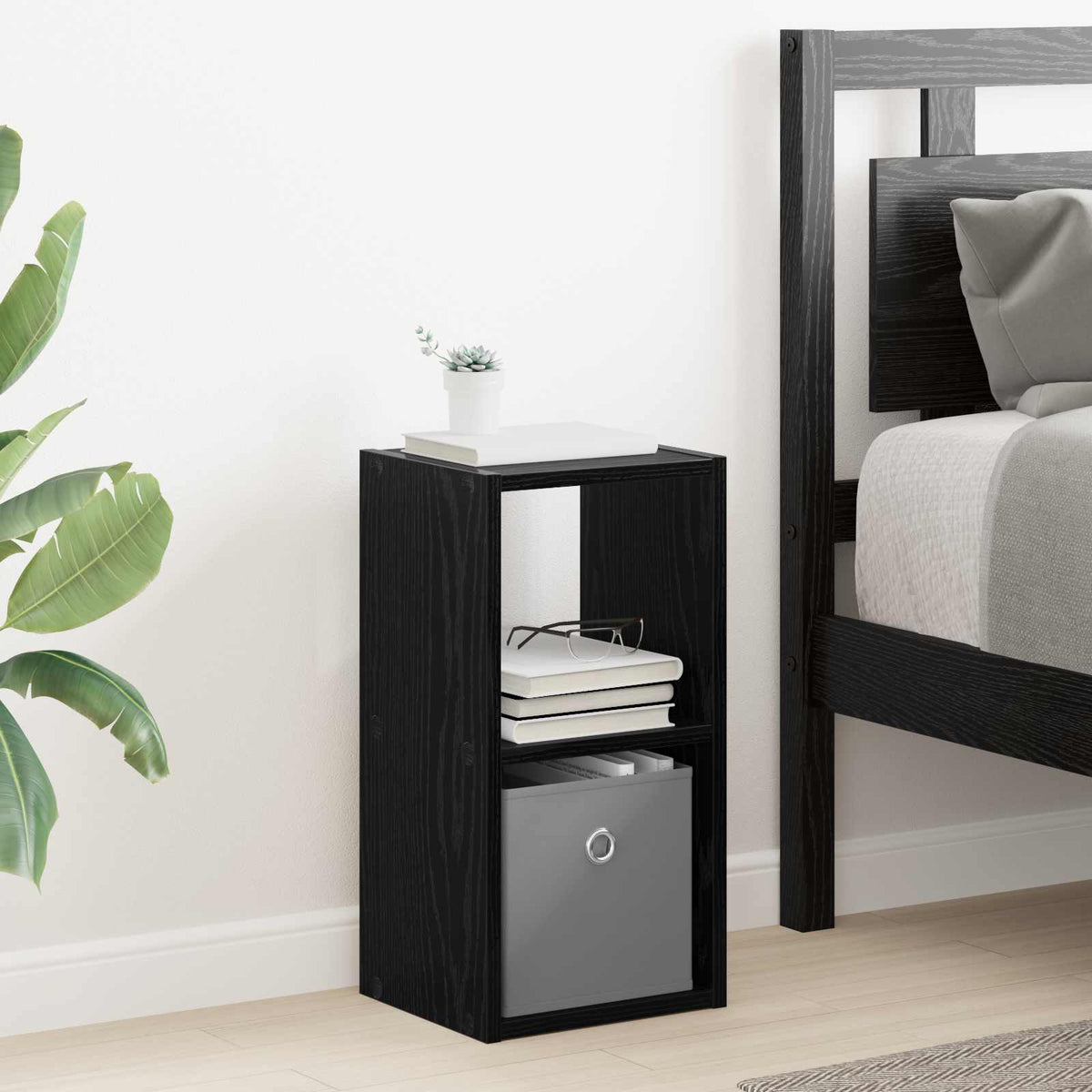 Bedside Table with Drawer 2 pcs Black Oak 25.5 x 22 x 49.5 cm