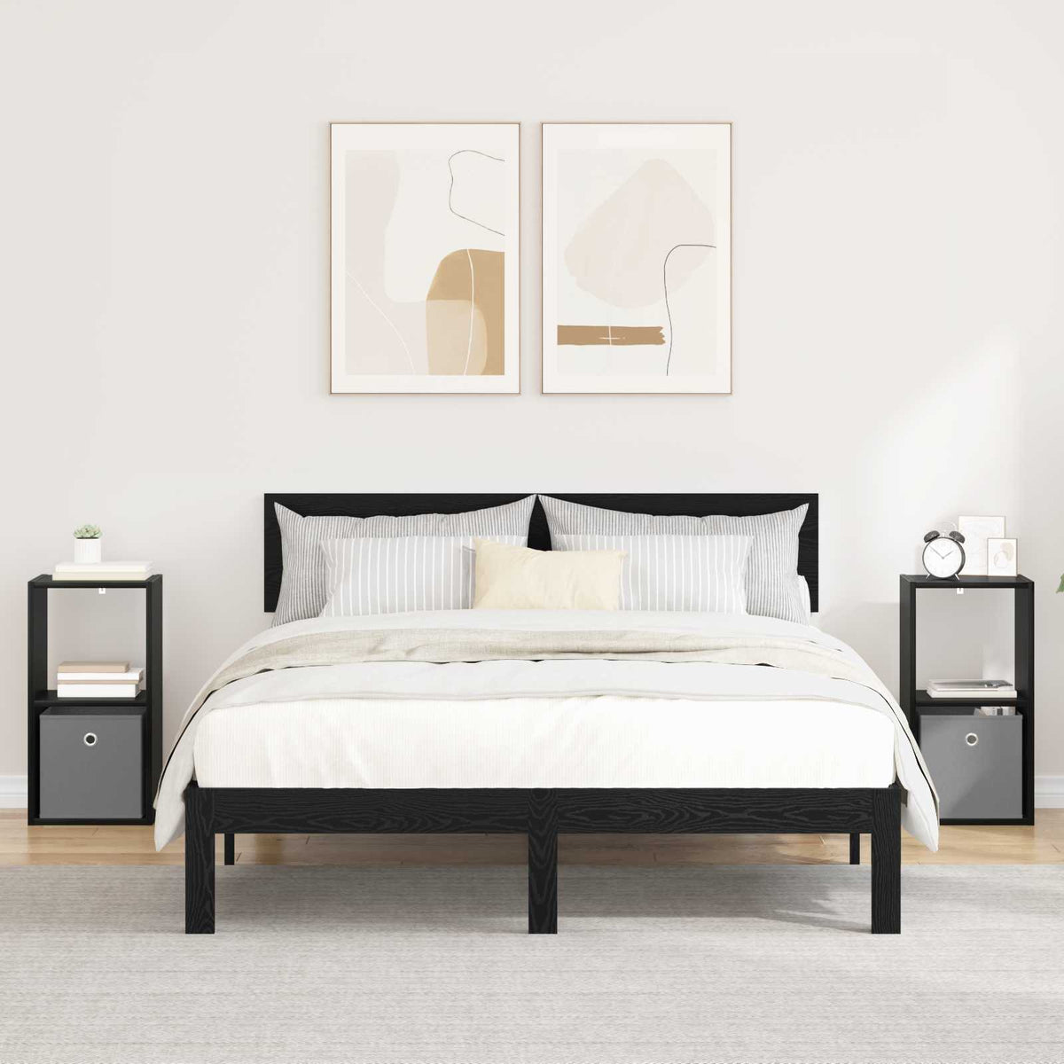 Bedside Table with Drawer 2 pcs Black Oak 30.5 x 27 x 59.5 cm