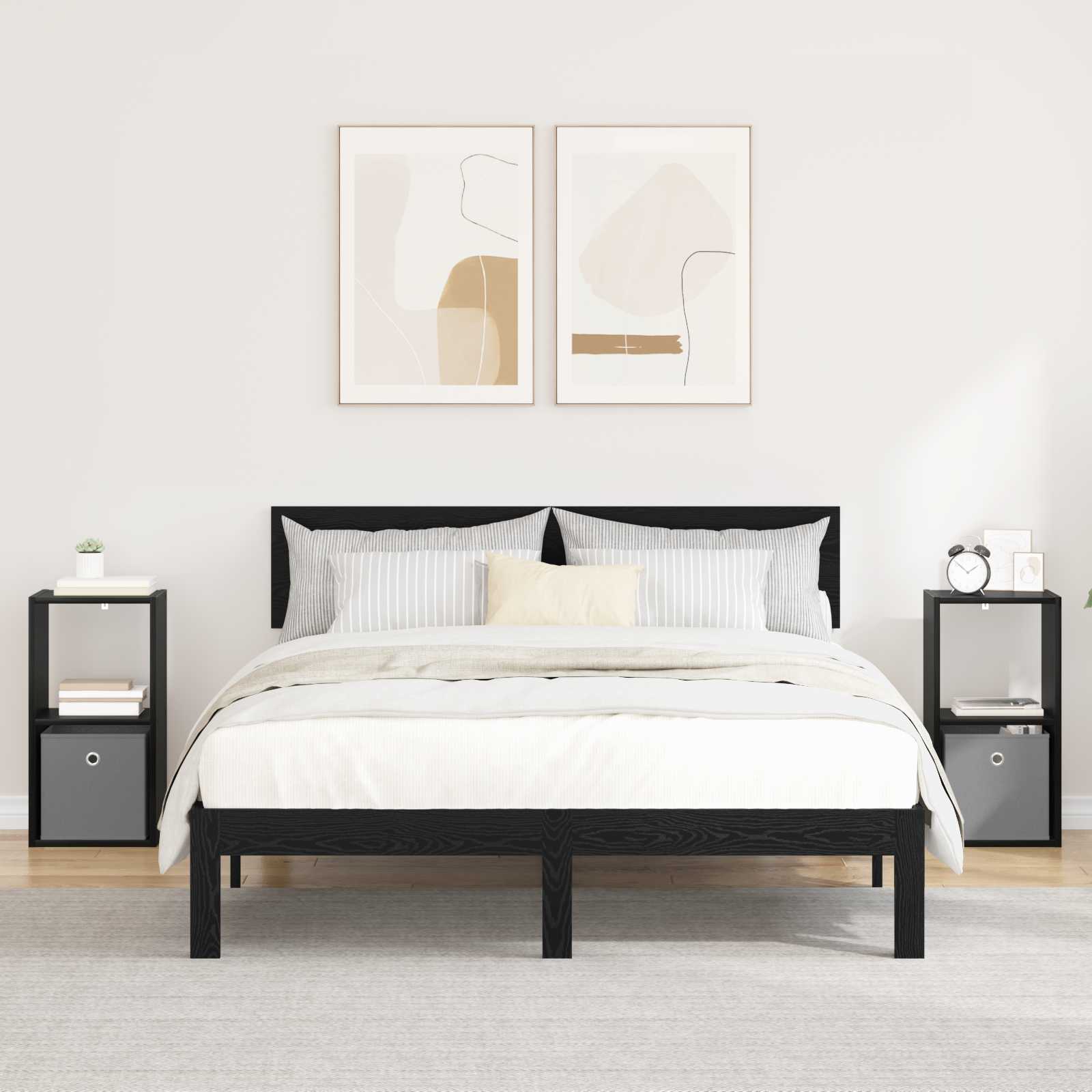 Bedside Table with Drawer 2 pcs Black Oak 30.5 x 27 x 59.5 cm