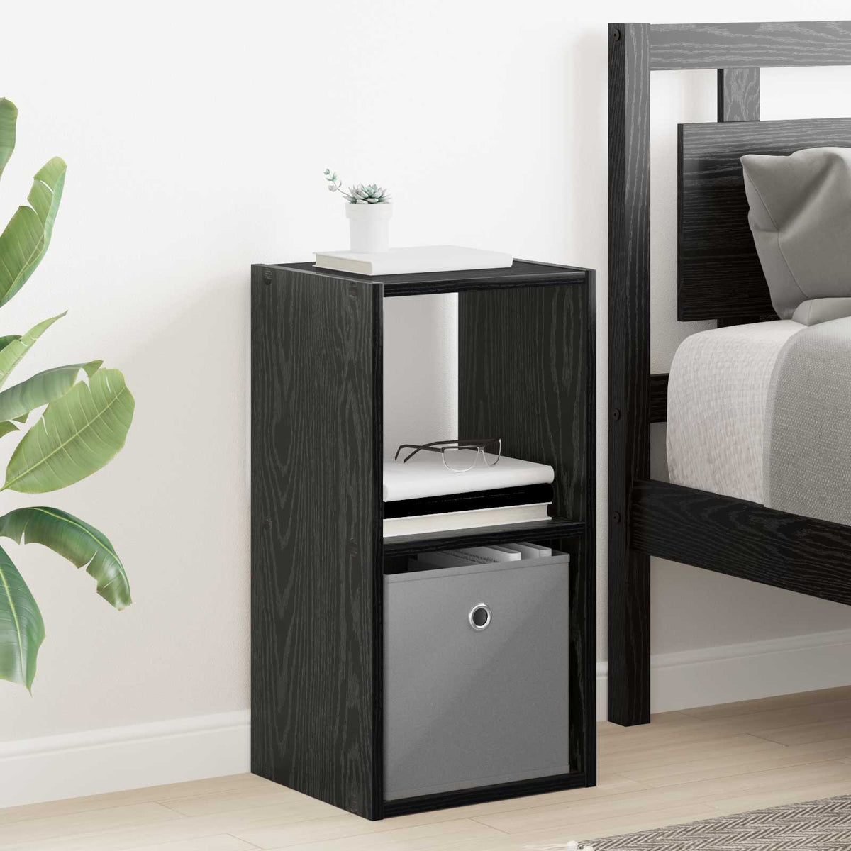 Bedside Table with Drawer 2 pcs Black Oak 30.5 x 27 x 59.5 cm