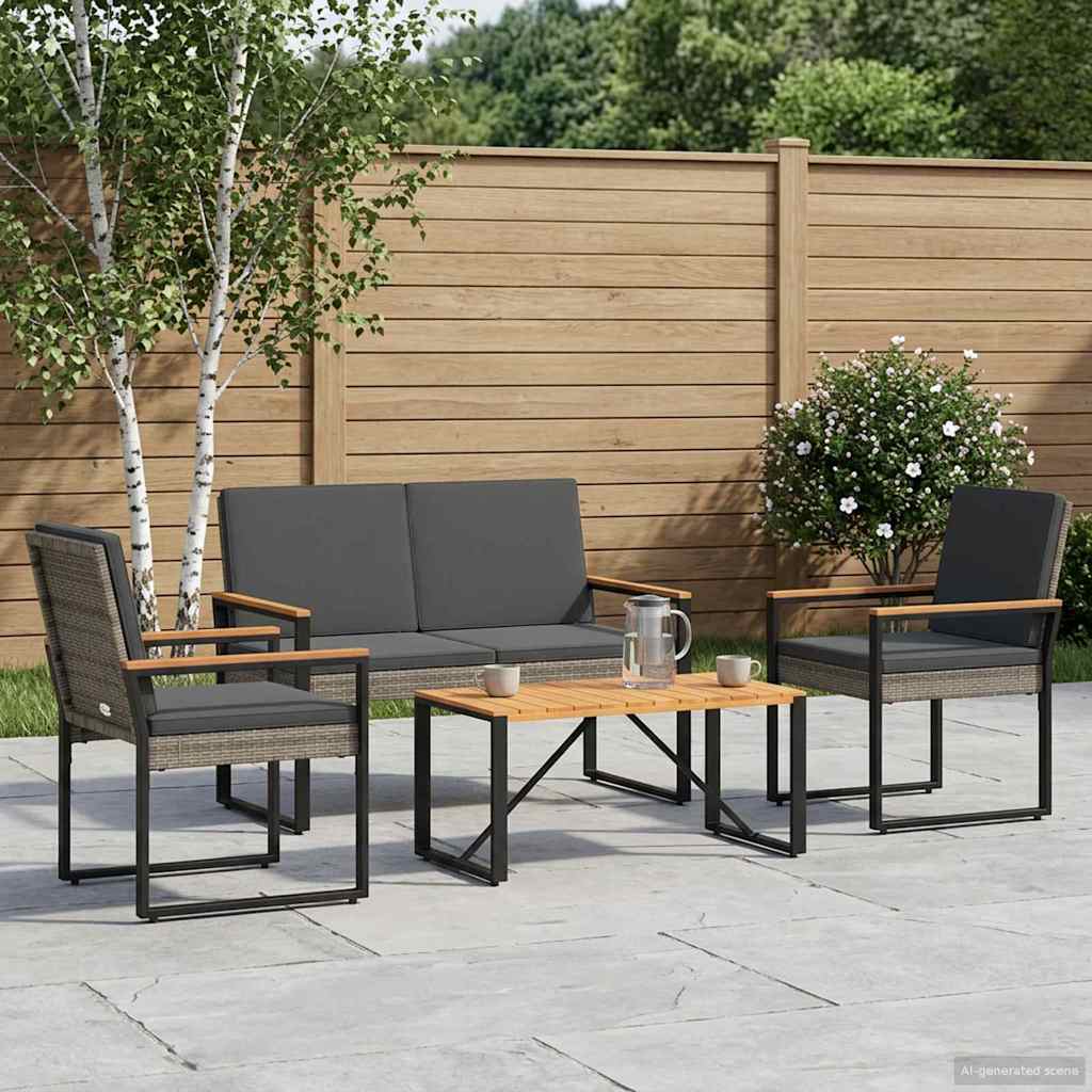 Outdoor Furniture Set 4 pcs Grey and Dark Grey Poly Rattan