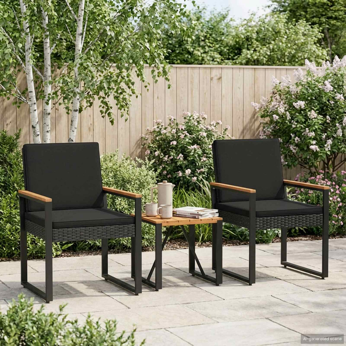Outdoor Furniture Set with Cushion 3 pcs Black Poly Rattan