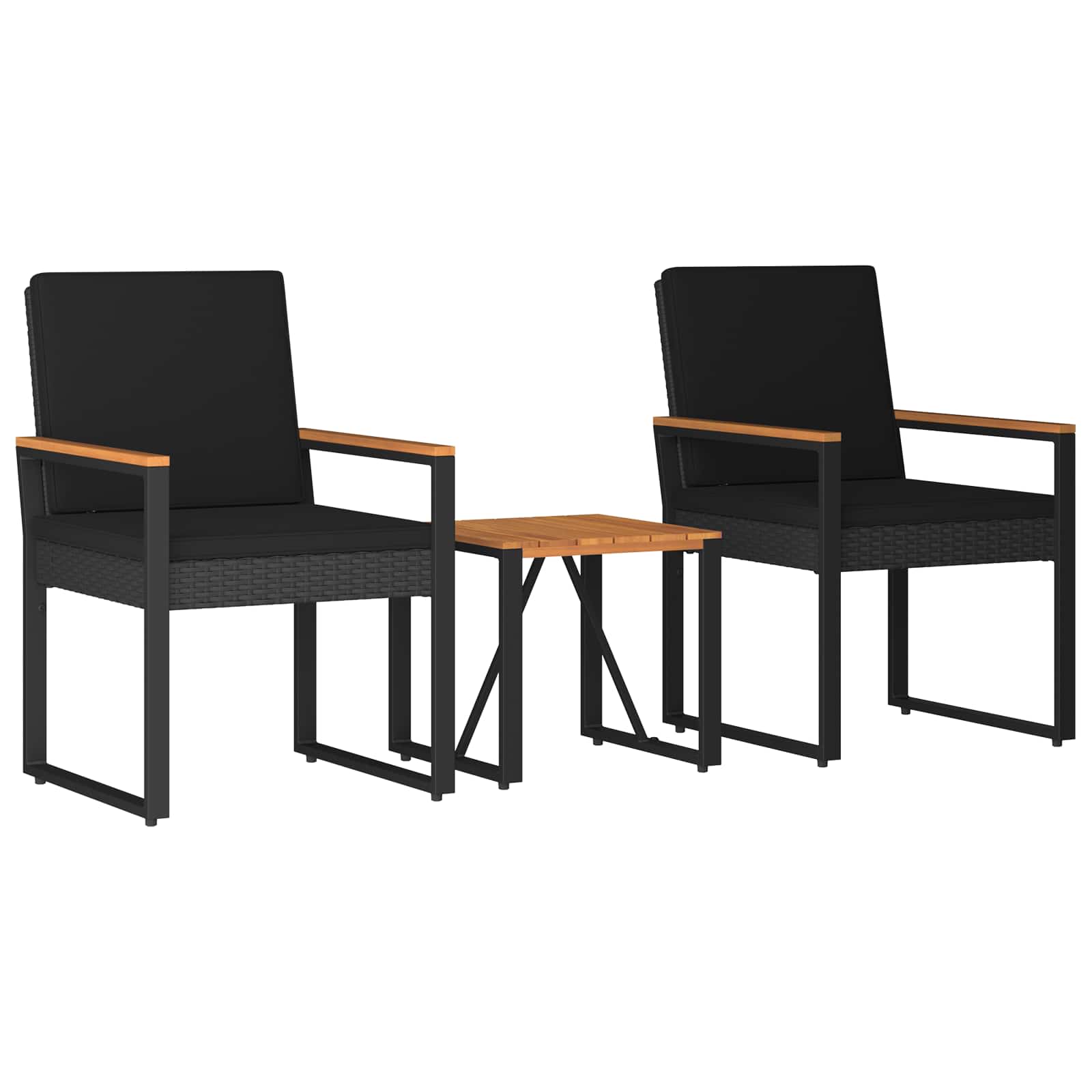 Outdoor Furniture Set with Cushion 3 pcs Black Poly Rattan