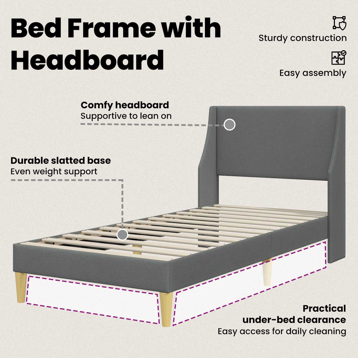 Bed Frame with Headboard Dark Grey 90 x 190 cm Velvet