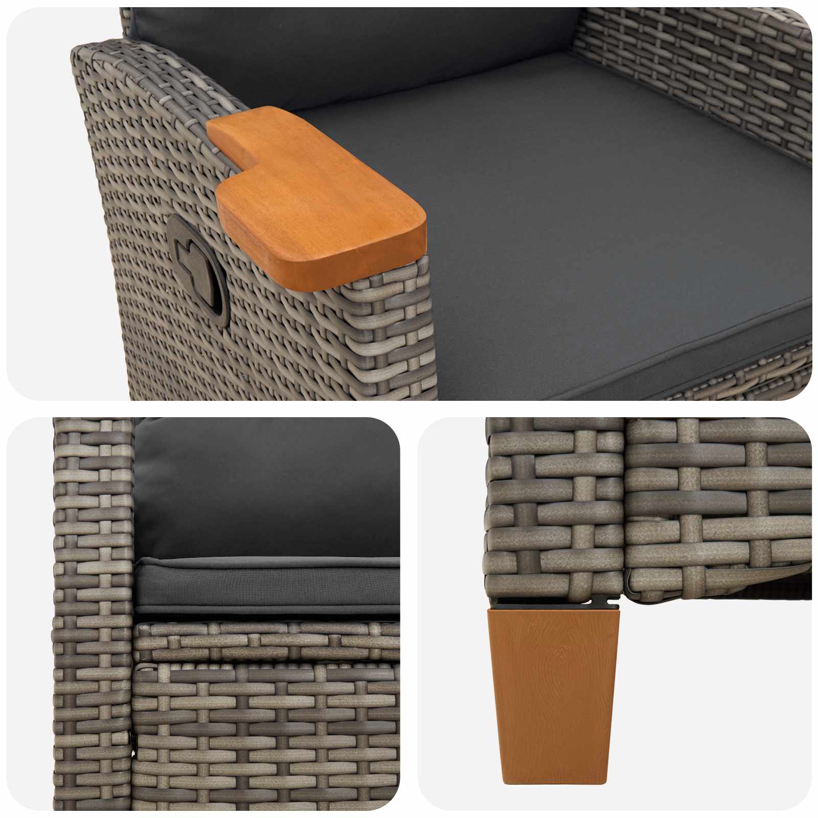 reclining chair with tea plate 62 x 64 x 112 cm Poly Rattan