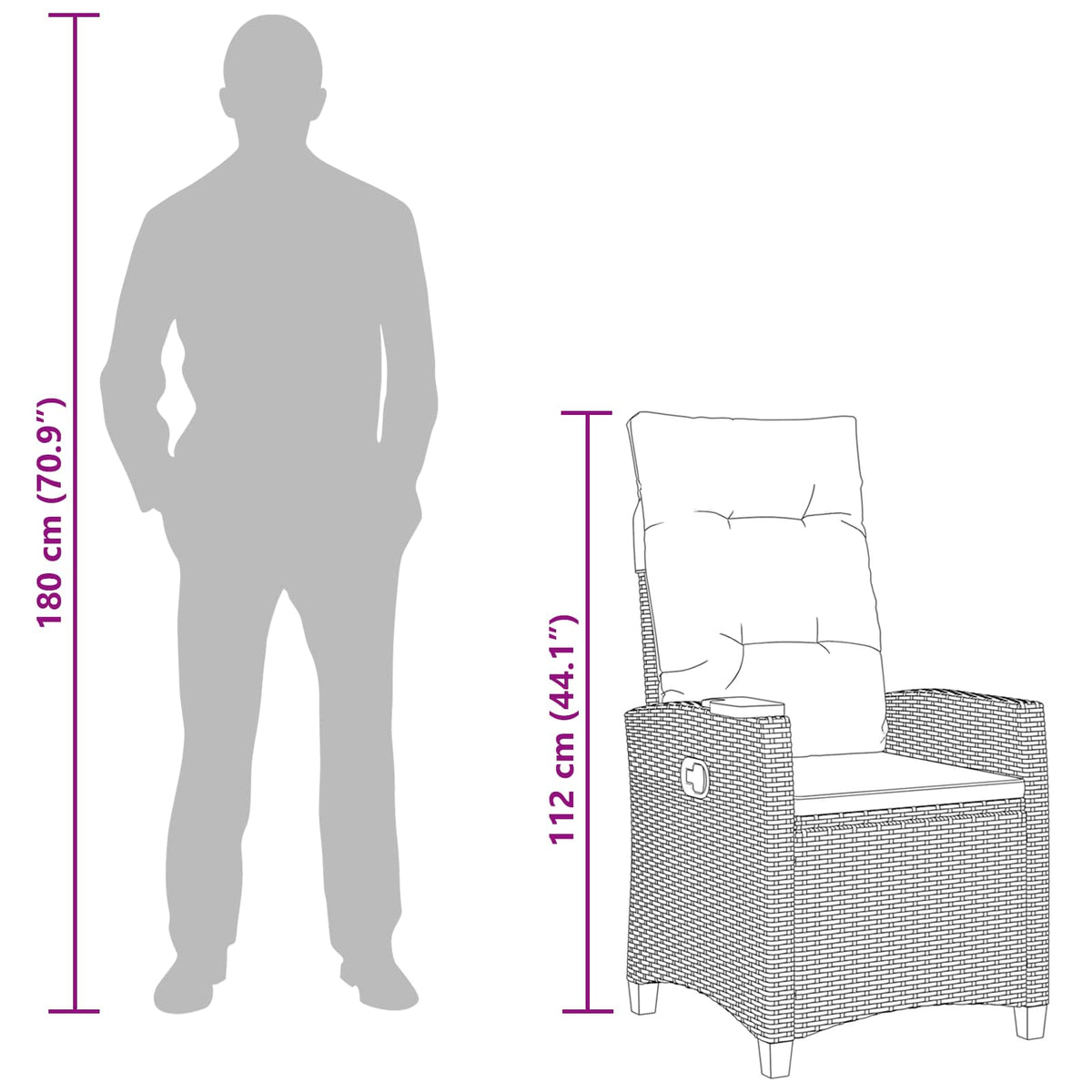 reclining chair with tea plate 62 x 64 x 112 cm Poly Rattan