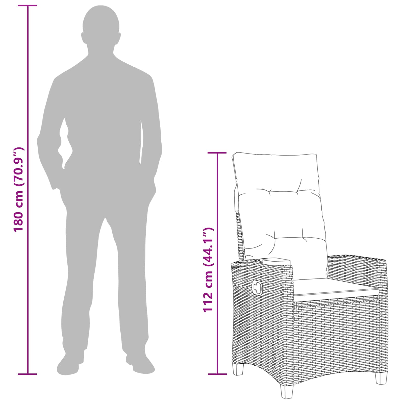 reclining chair with tea plate 62 x 64 x 112 cm Poly Rattan