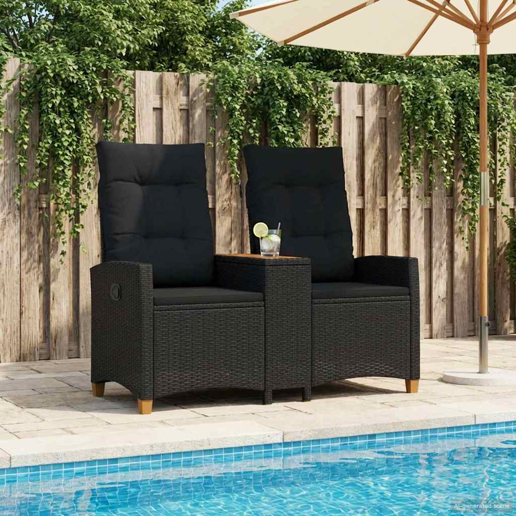 Reclining Bench with Table Black 126 x 65 x 112 cm Poly Rattan