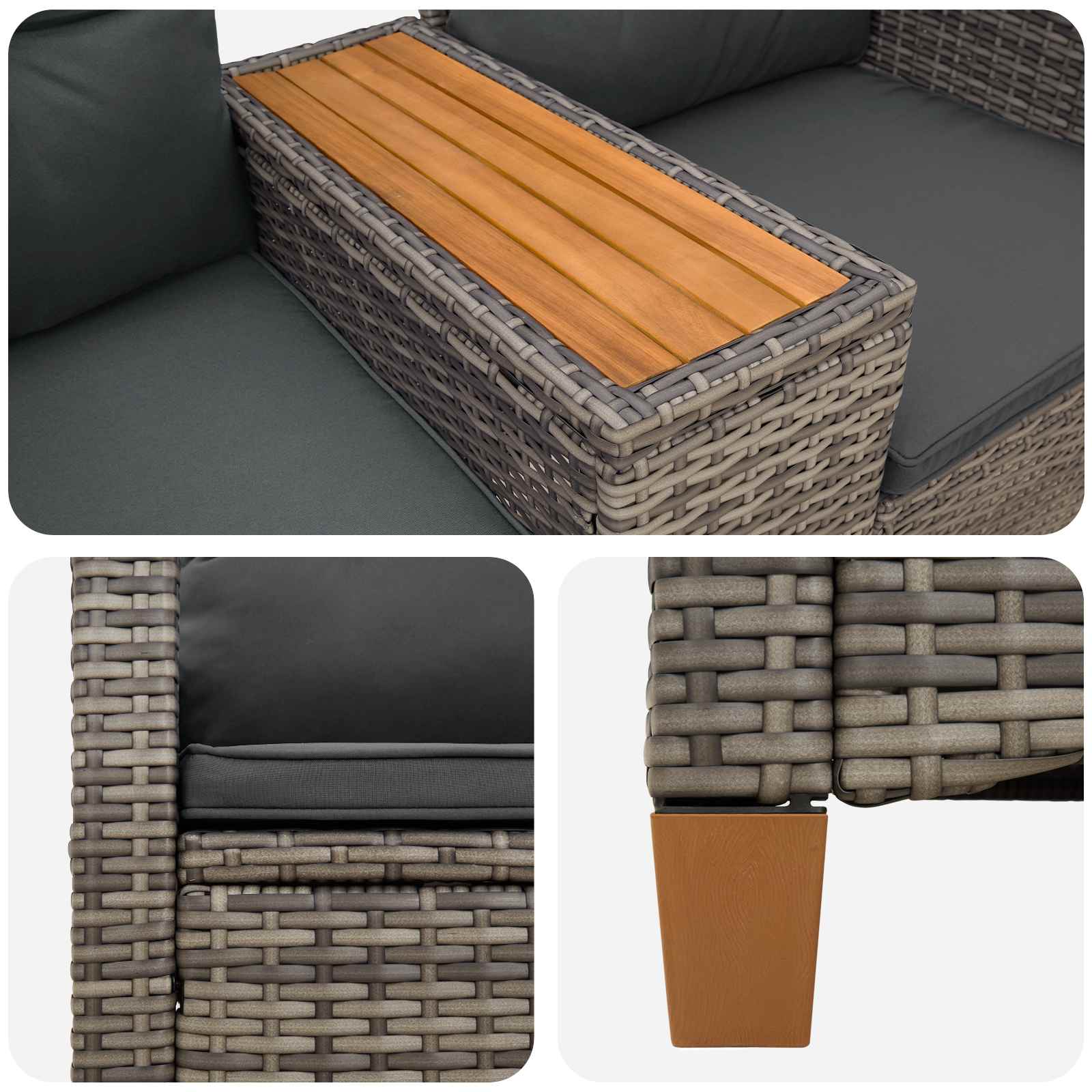 Reclining Bench with Table Grey and Dark Grey 126 x 65 x 112 cm