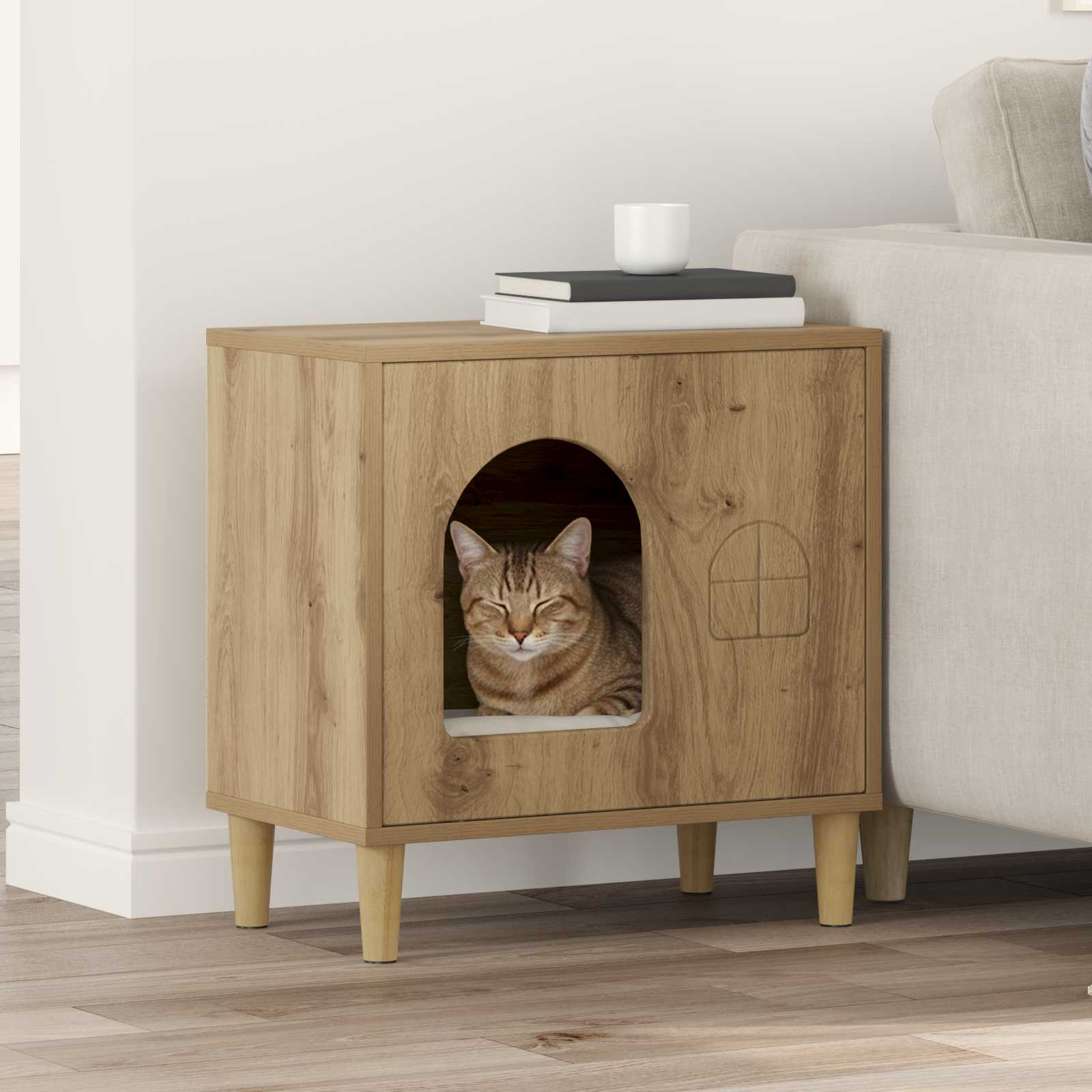 Cat House Artisian Oak 51 x 30 x 52 cm Engineered Wood