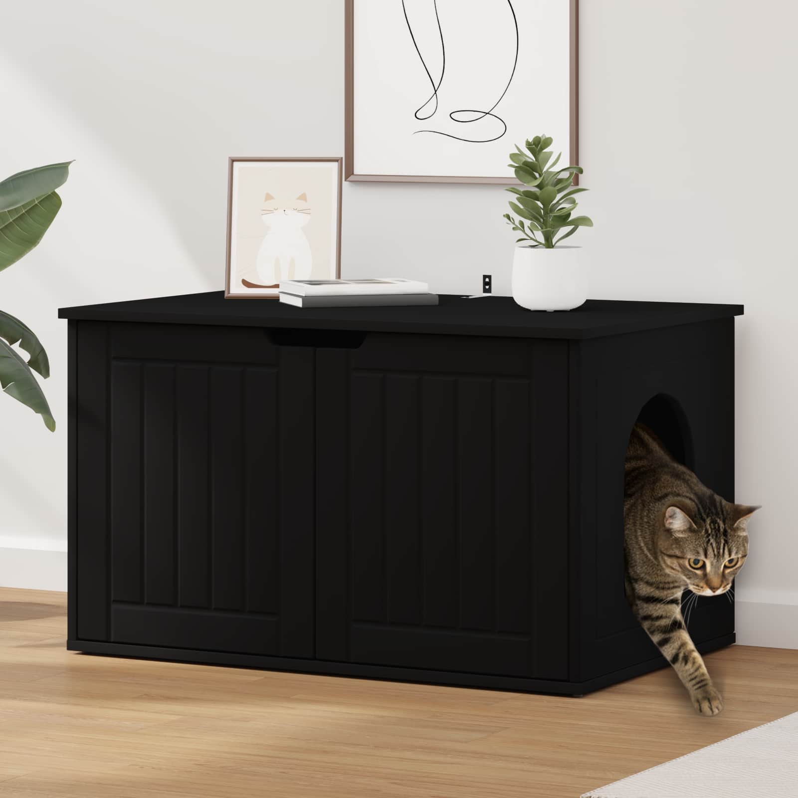 Cat House Black 85 x 55 x 53.5 cm Engineered Wood