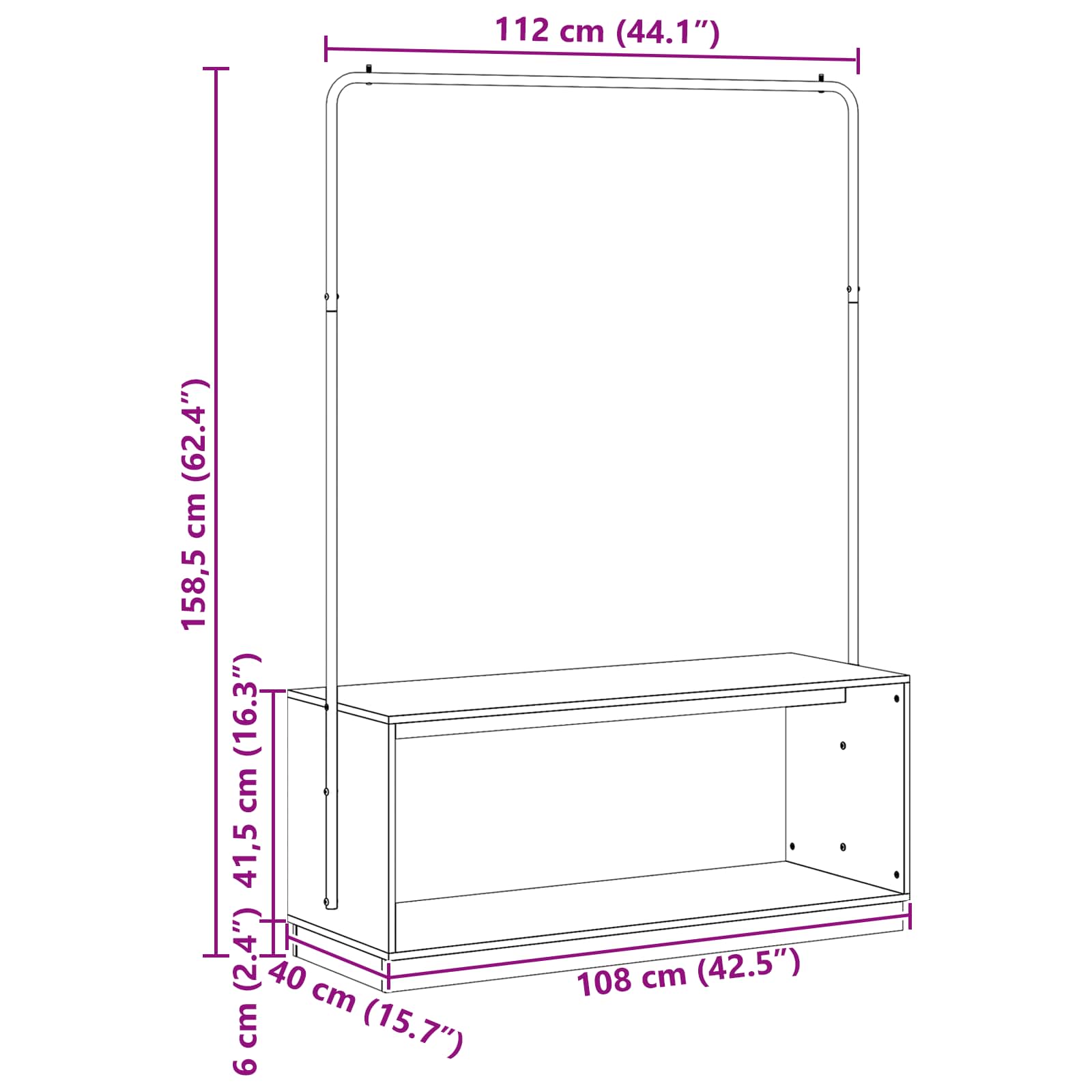 Clothes Rack with Storage White and Black 113 x 40 x 157.5 cm