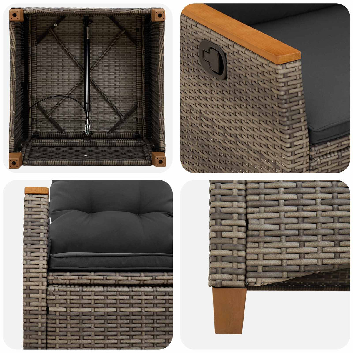 Reclining Garden Chair Grey and Dark Grey 64 x 57.5 x 112 cm