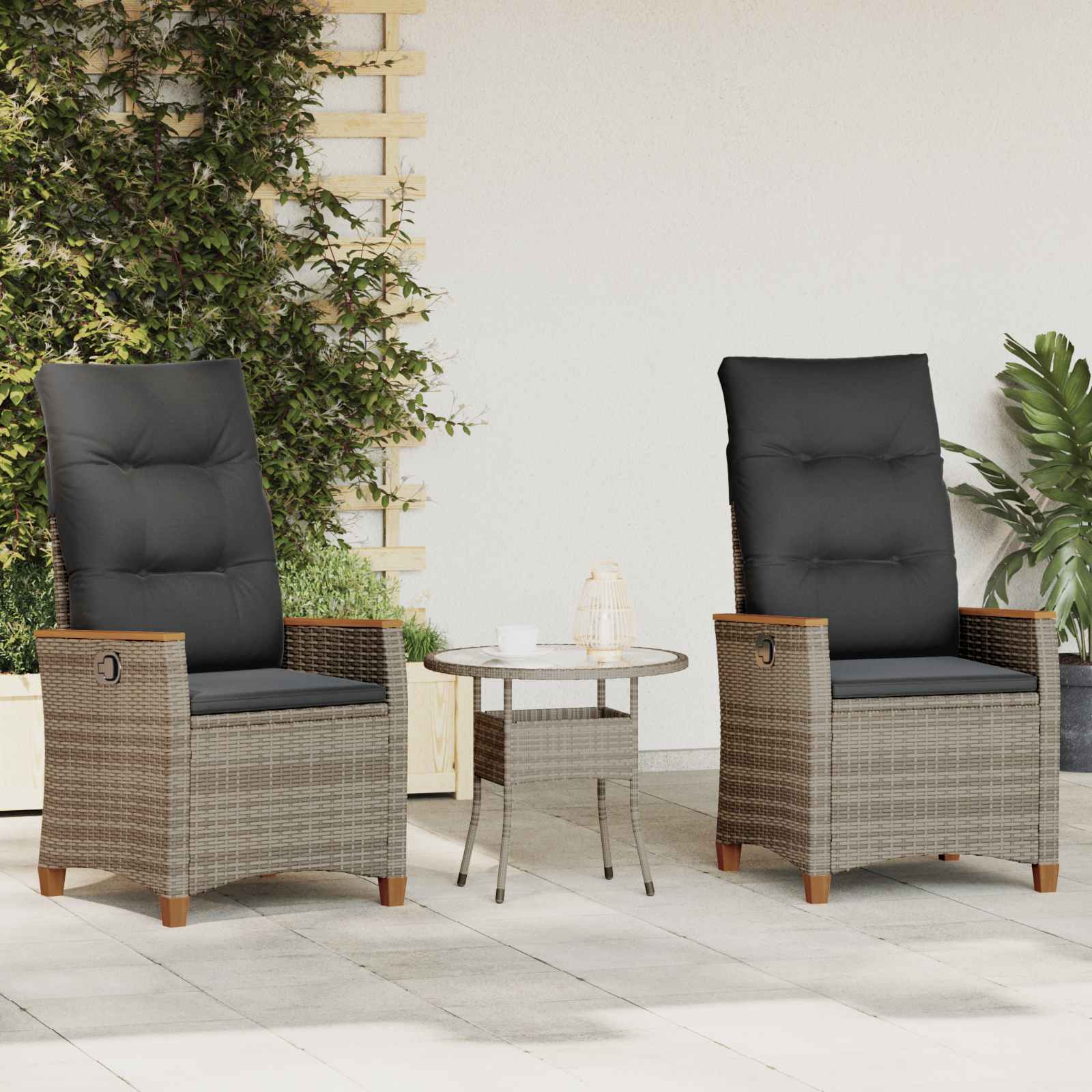 Reclining Garden Chair Grey and Dark Grey 64 x 57.5 x 112 cm