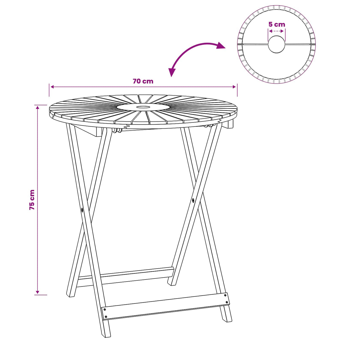 Folding Garden Table Natural Ø70 x 75 cm Solid Acacia Wood