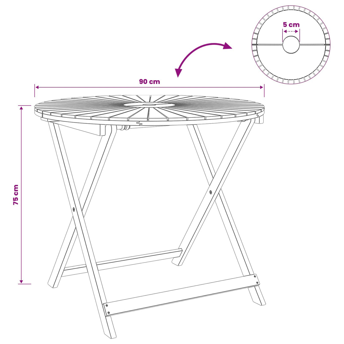 Folding Garden Table Natural Ø90 x 75 cm Solid Acacia Wood
