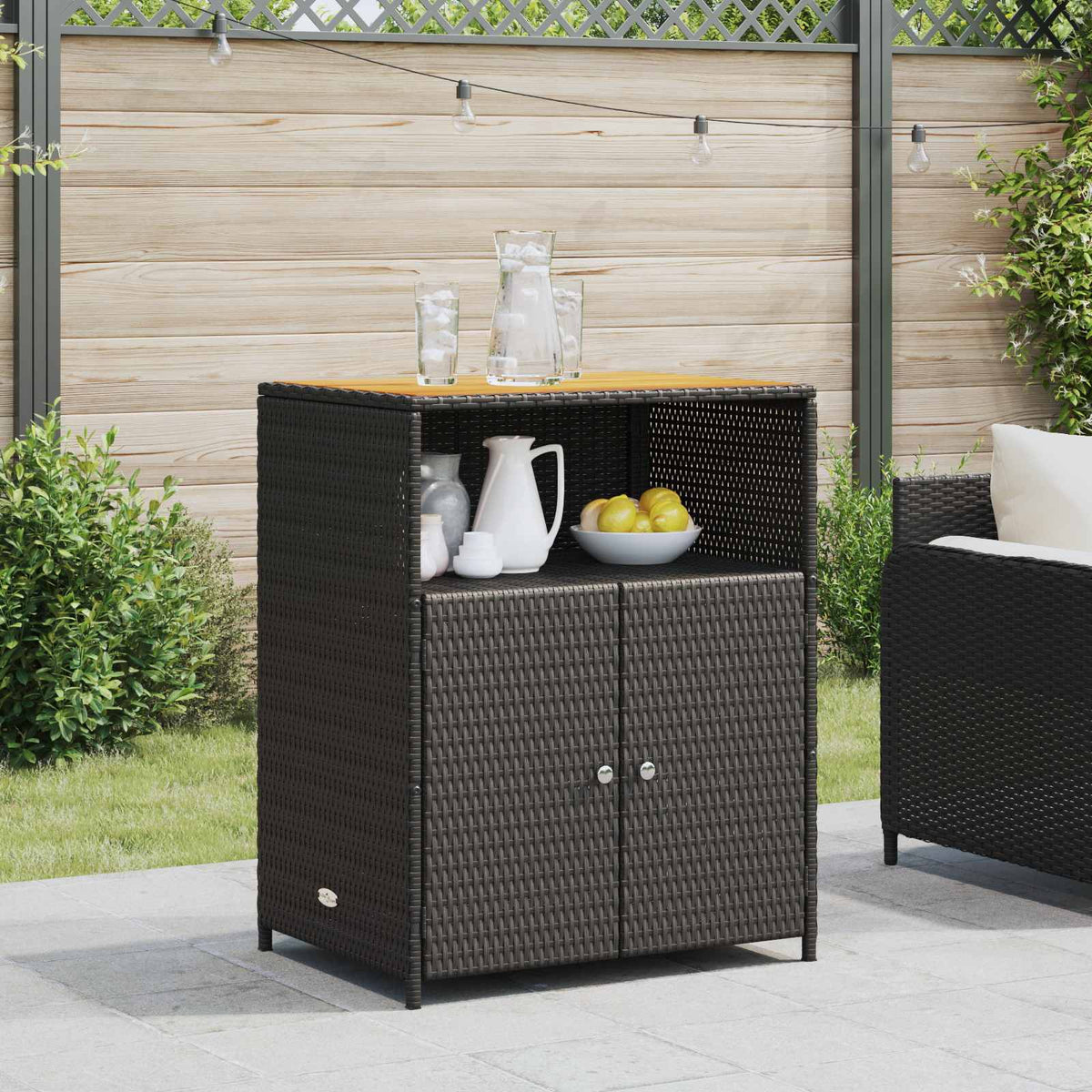 Cabinet Black 70 x 50 x 87 cm Polyester and Roly Rattan