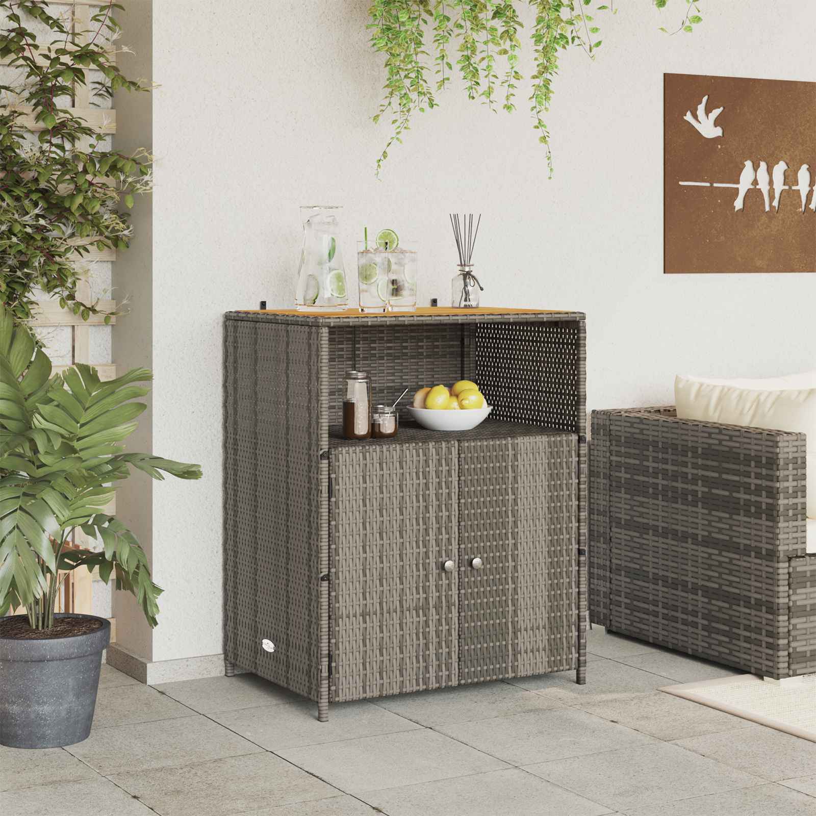 Cabinet Grey 70 x 50 x 87 cm Polyester and Roly Rattan